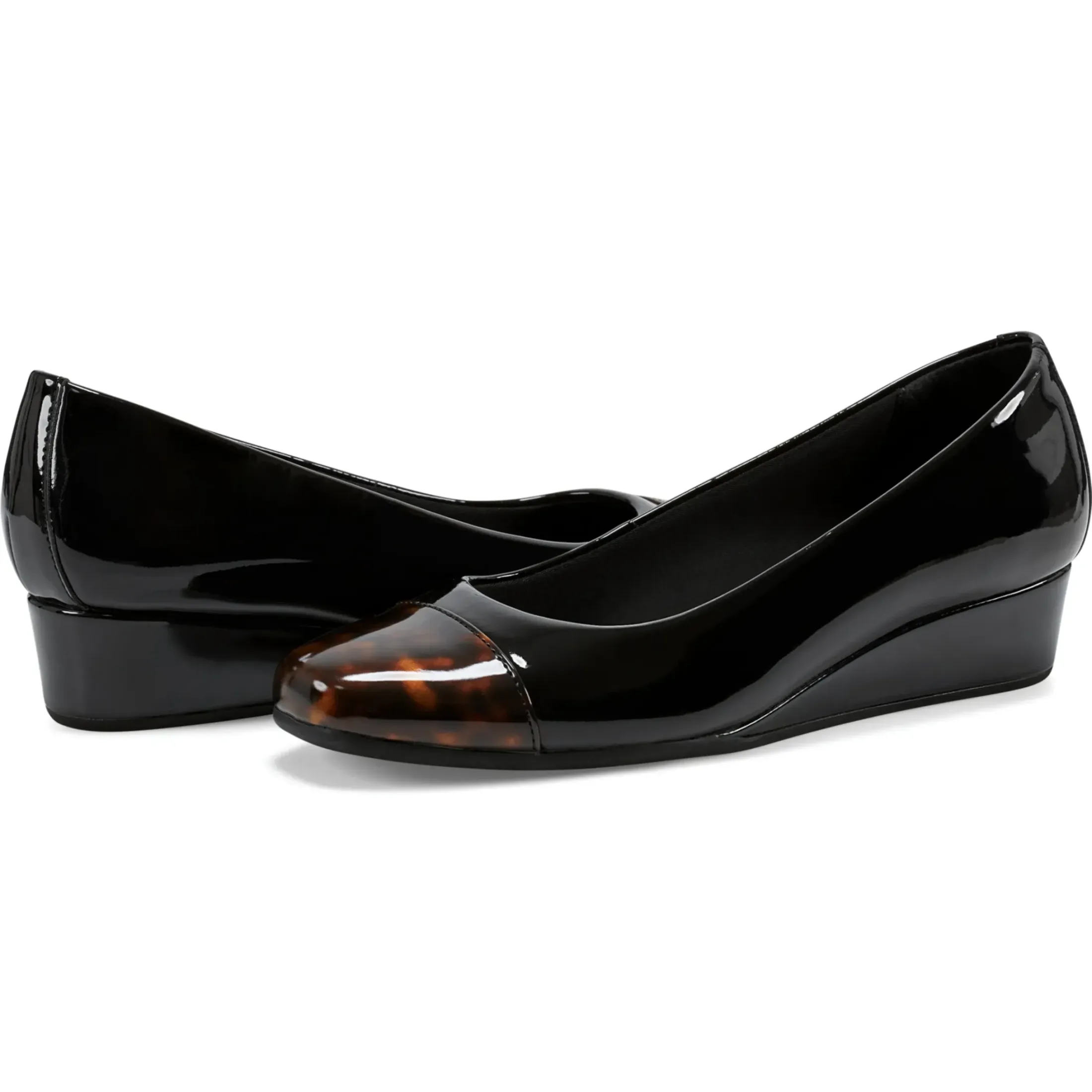 Gracey Wedge|Low Heels>Easy Spirit Gracey Wedge Heels Black/Tortoise