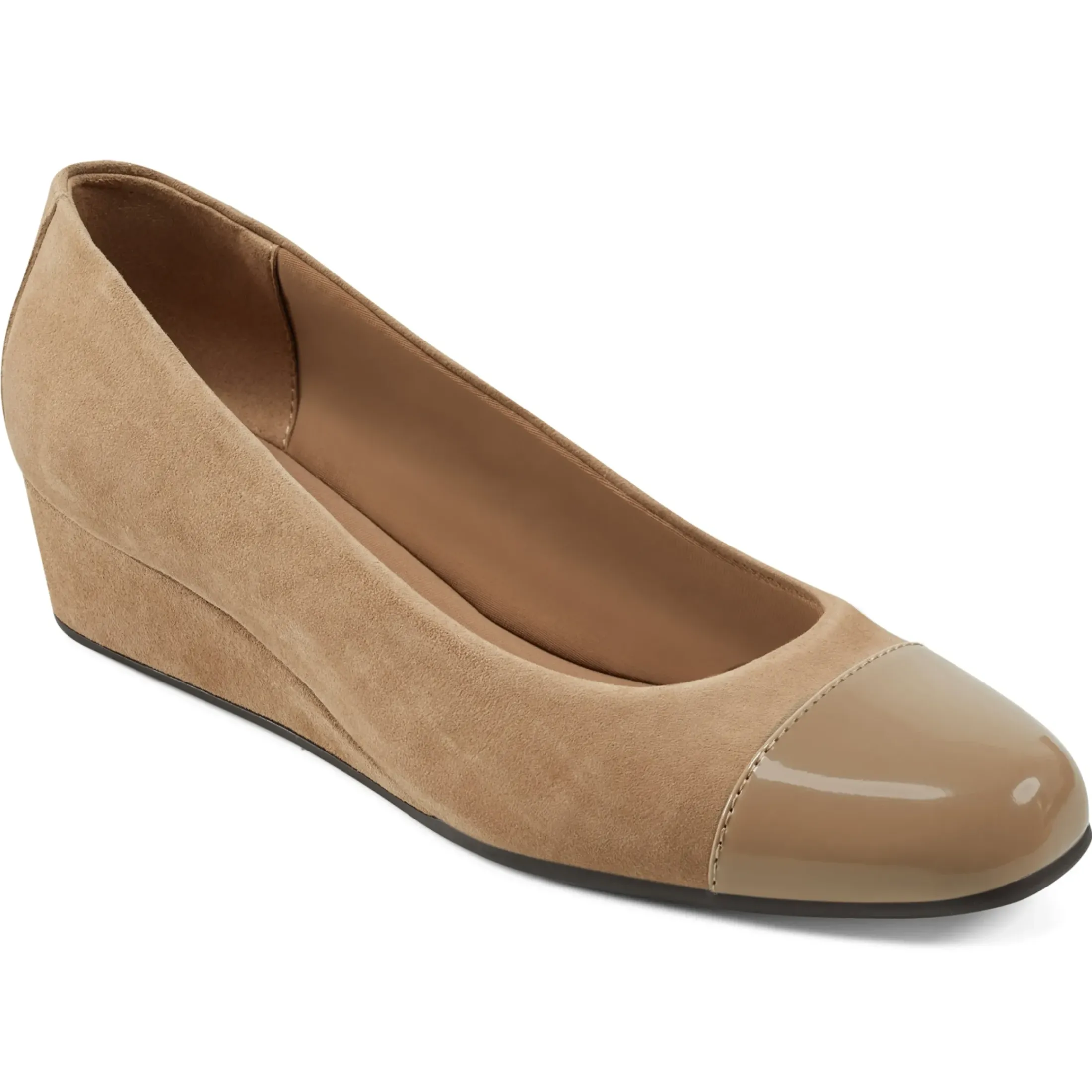 Gracey Wedge|Low Heels>Easy Spirit Gracey Wedge Heels Taupe Suede
