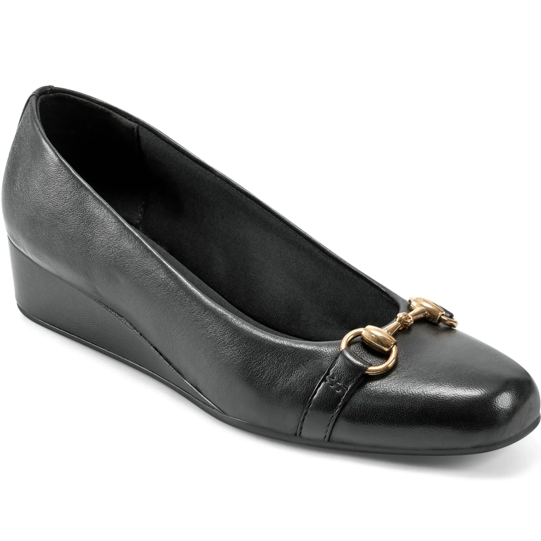 Low Heels|Wedges>Easy Spirit Guliana Wedge Heels Black Leather