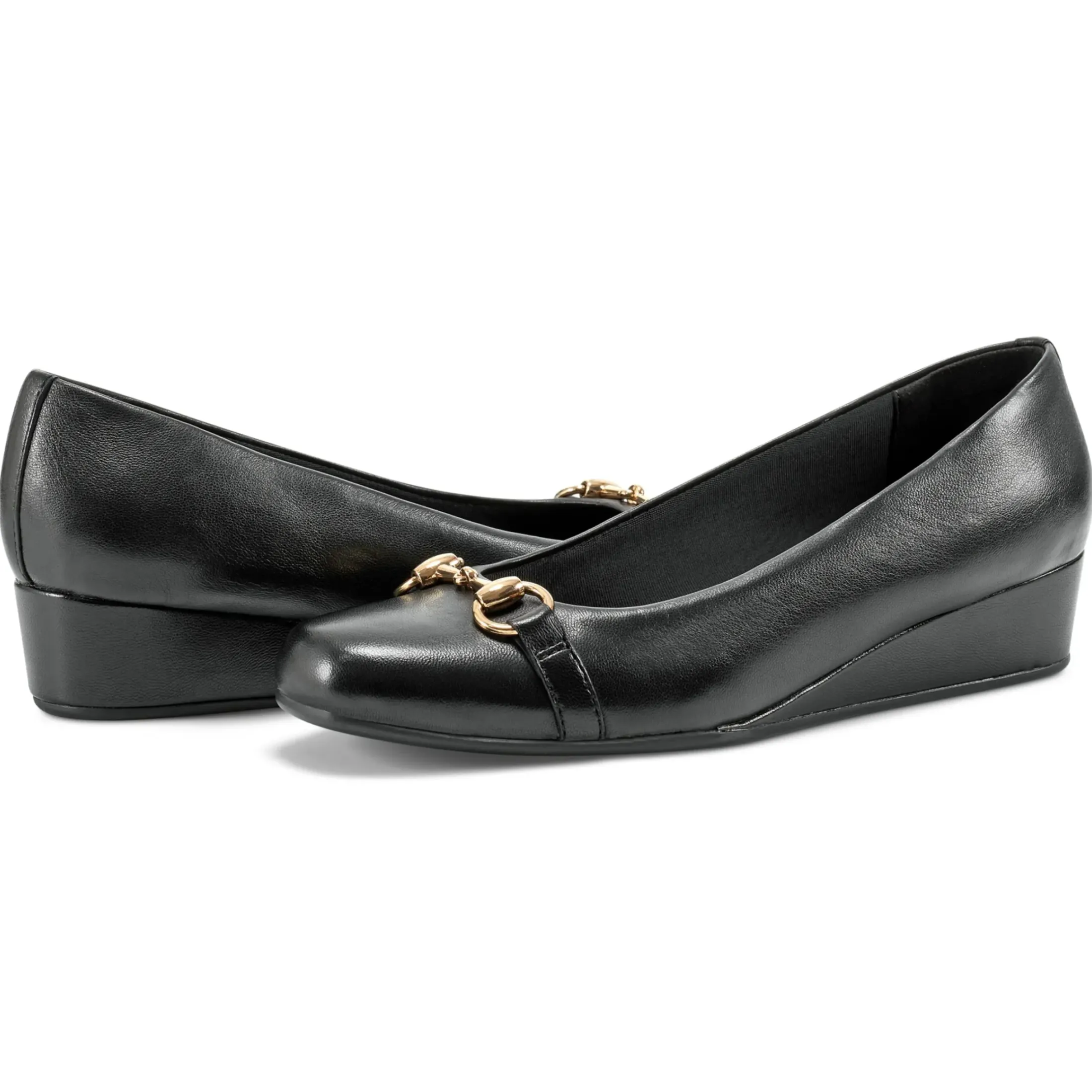 Low Heels|Wedges>Easy Spirit Guliana Wedge Heels Black Leather