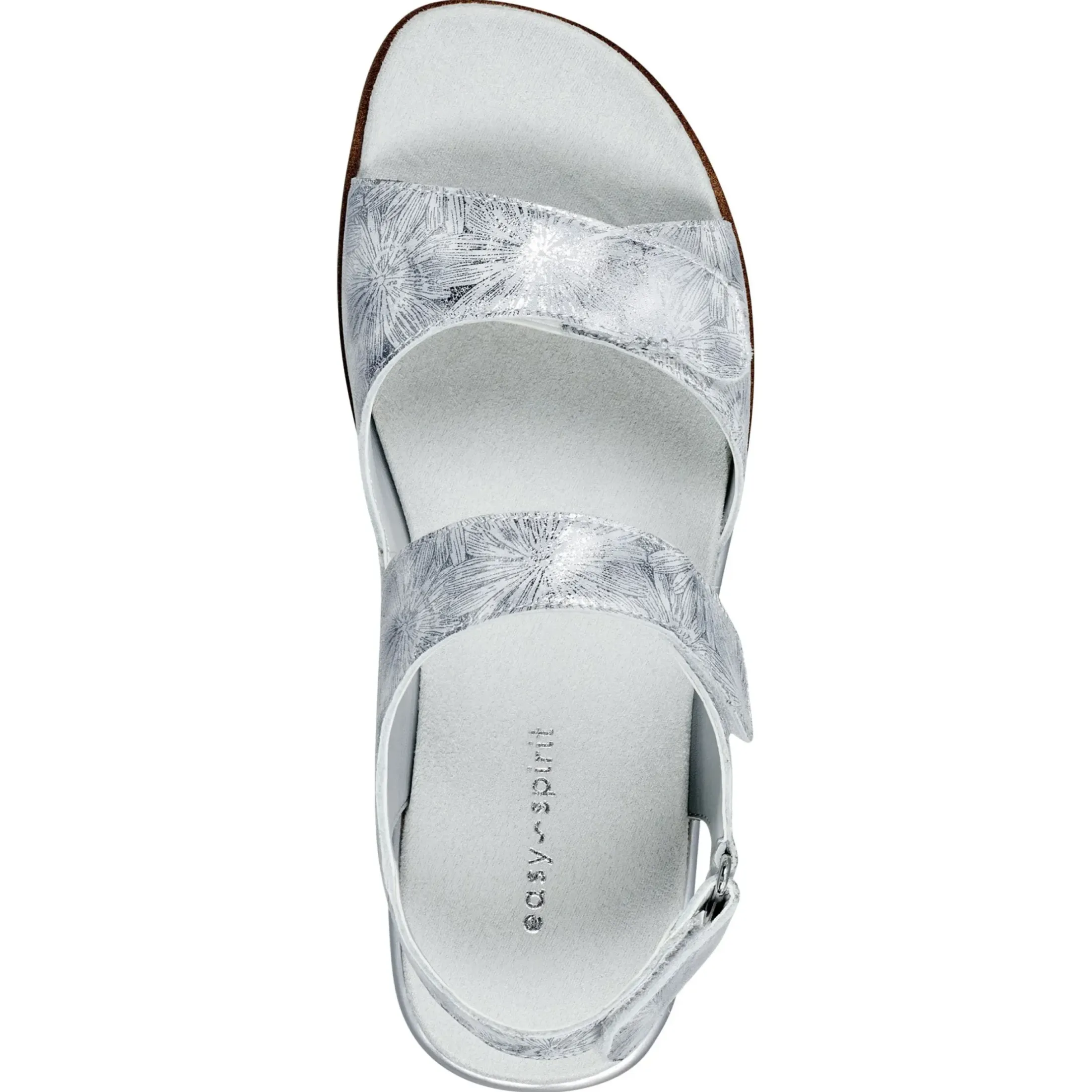 Casual|Flats>Easy Spirit Hartwell Flat Sandals Metallic Silver Print