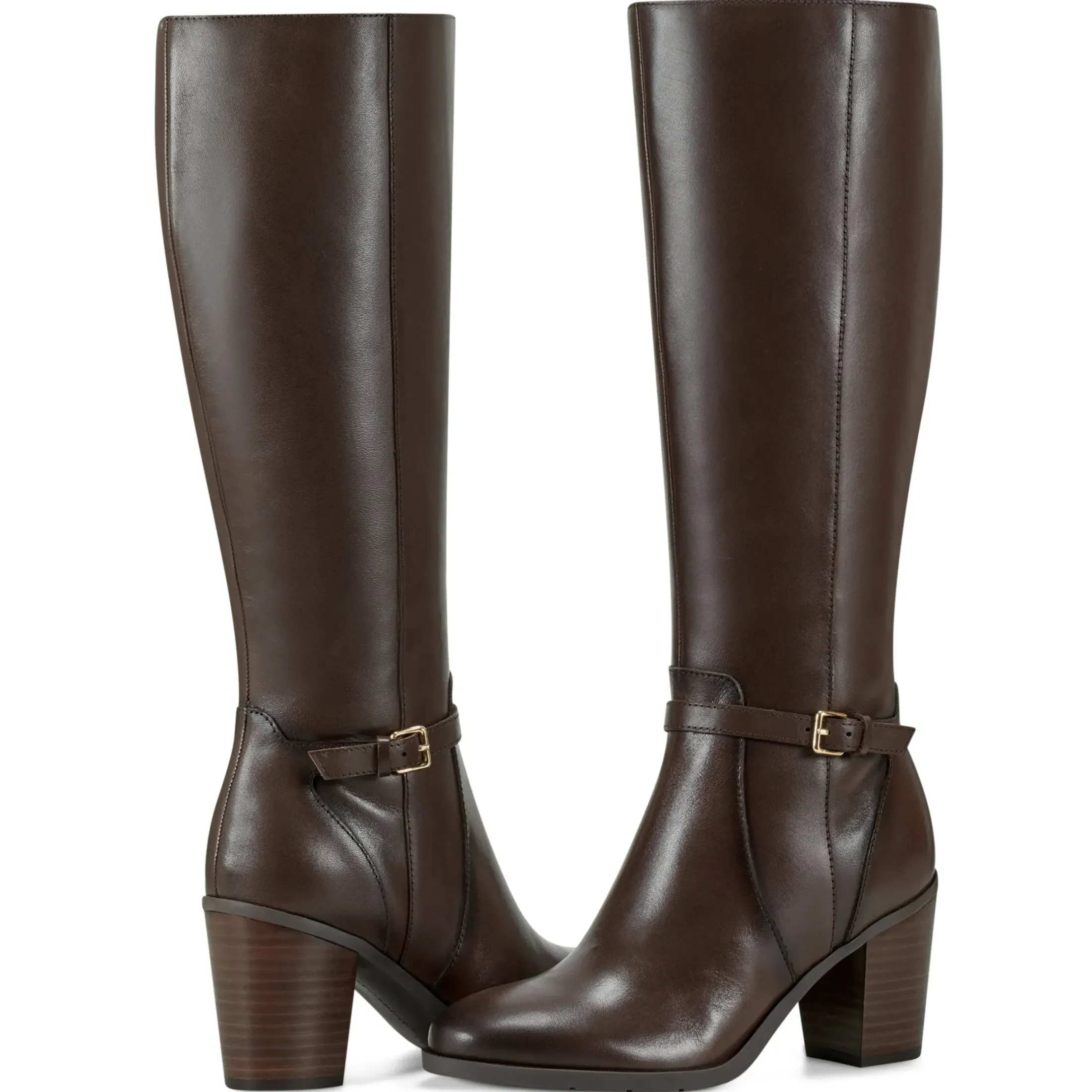 eFlex|eFlex>Easy Spirit Imani Block Heel Boots Brown Leather