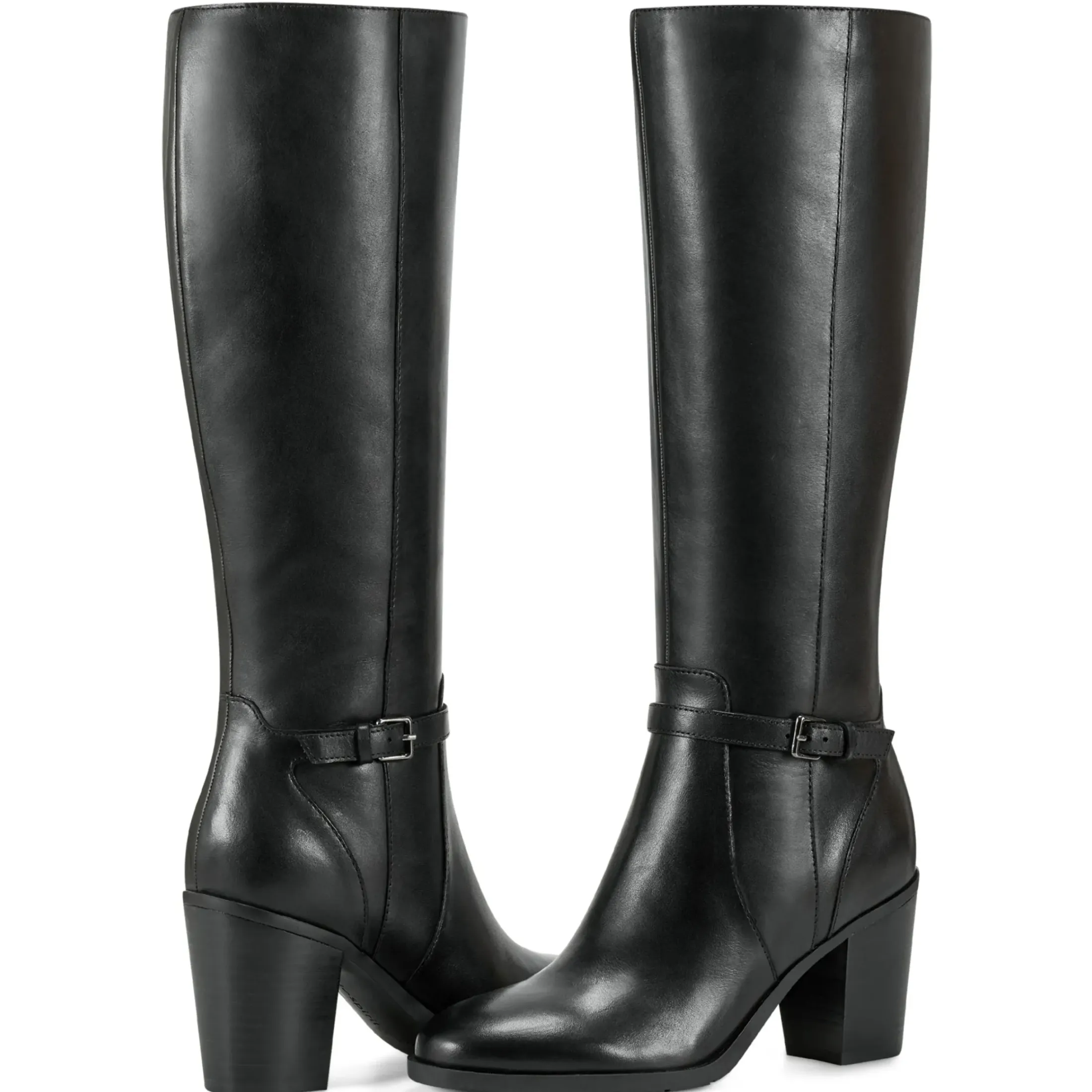 eFlex|eFlex>Easy Spirit Imani Block Heel Boots Black Leather