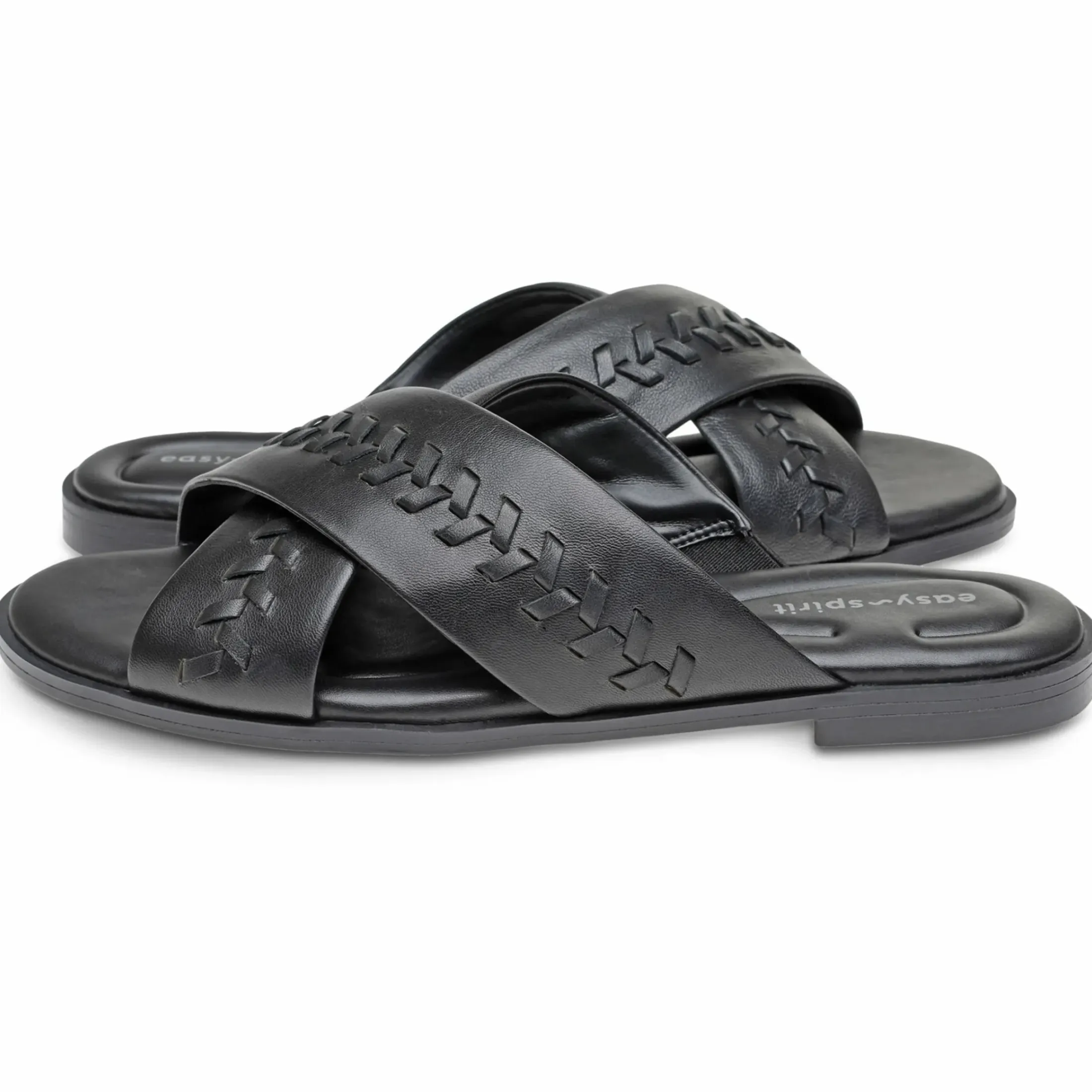 Casual|Flats>Easy Spirit Joella Slide Sandals Black Leather