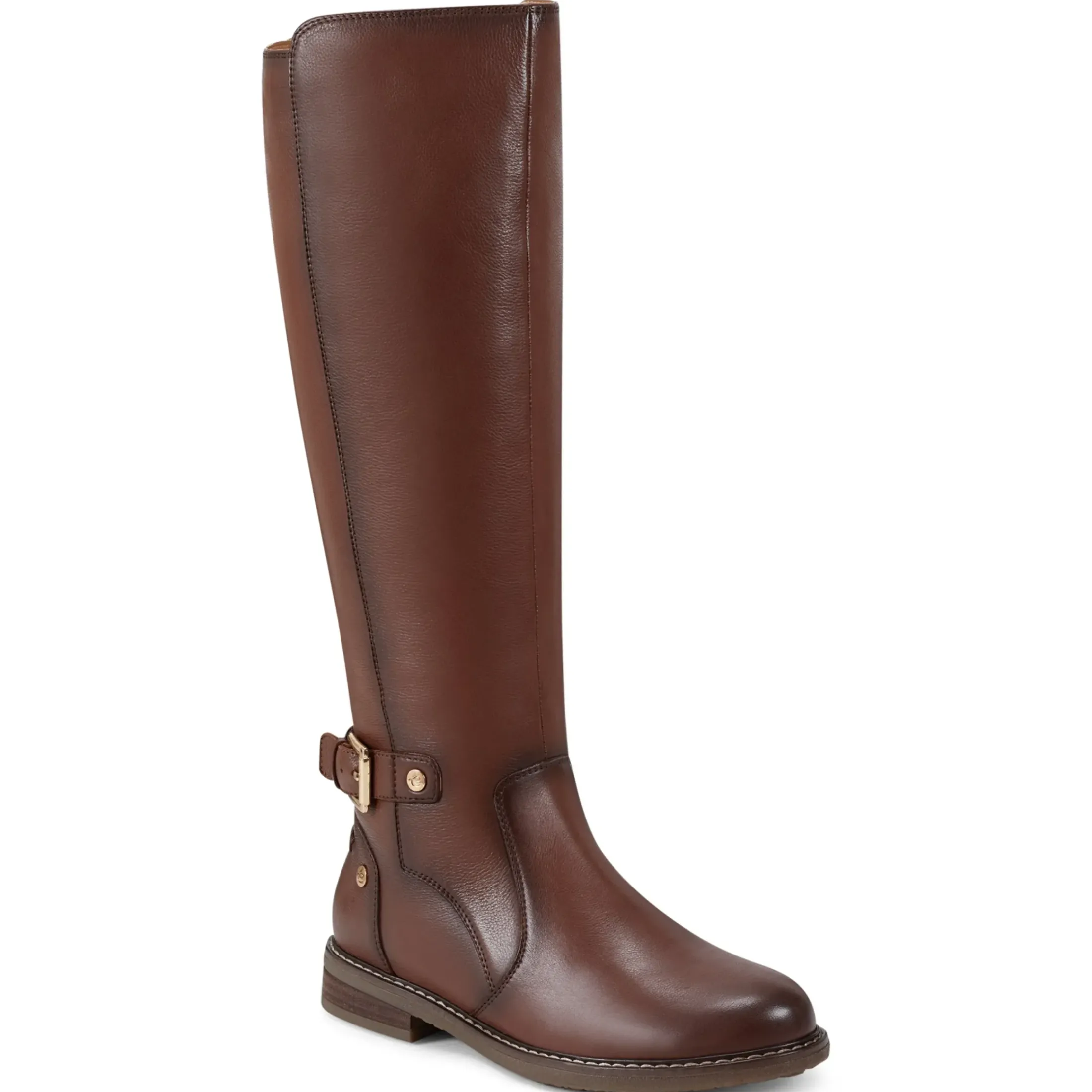 eFlex|eFlex>Easy Spirit Juana Block Heel Casual Boots Medium Brown Leather