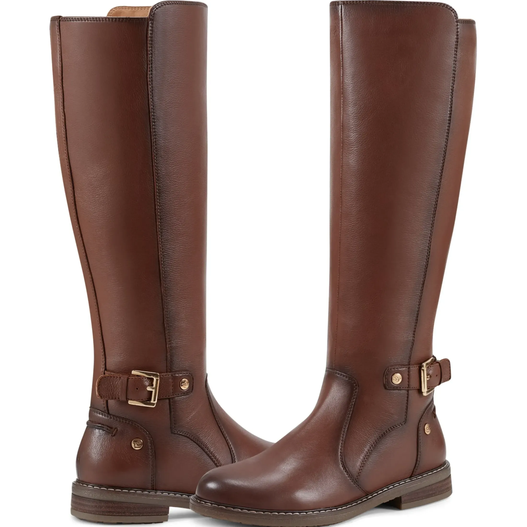 eFlex|eFlex>Easy Spirit Juana Block Heel Casual Boots Medium Brown Leather