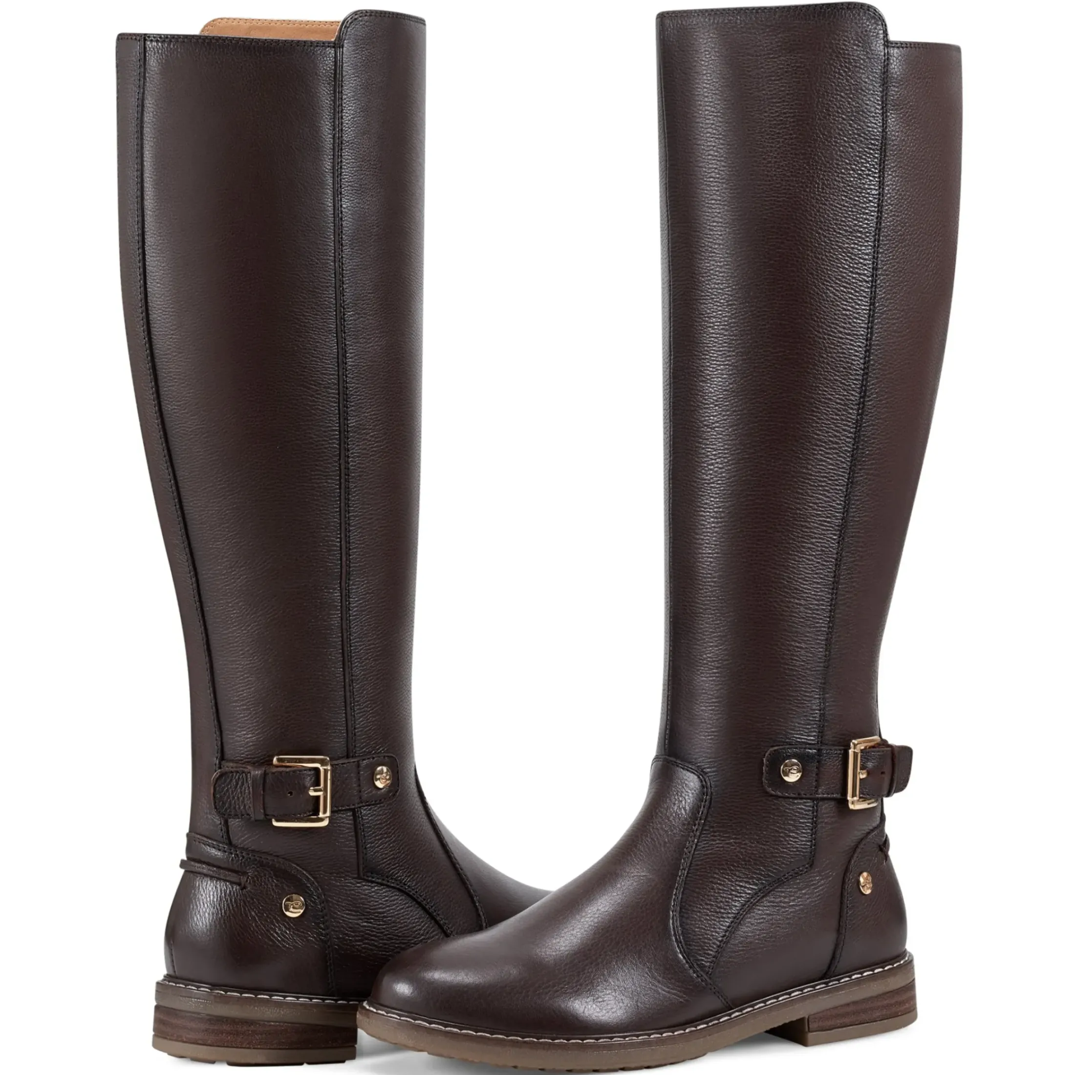 eFlex|eFlex>Easy Spirit Juana Block Heel Casual Boots Dark Brown Leather