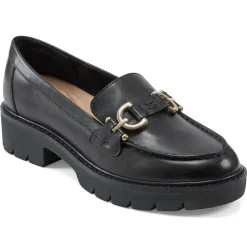 eFlex|eFlex>Easy Spirit Kinndle Lug Sole Casual Loafers Black Leather