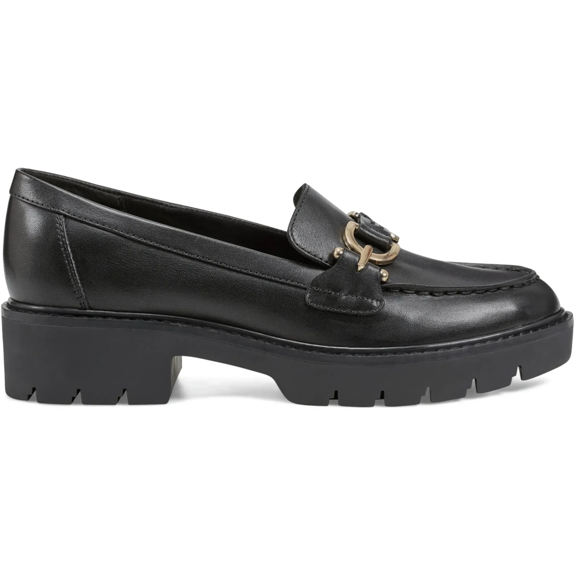 eFlex|eFlex>Easy Spirit Kinndle Lug Sole Casual Loafers Black Leather