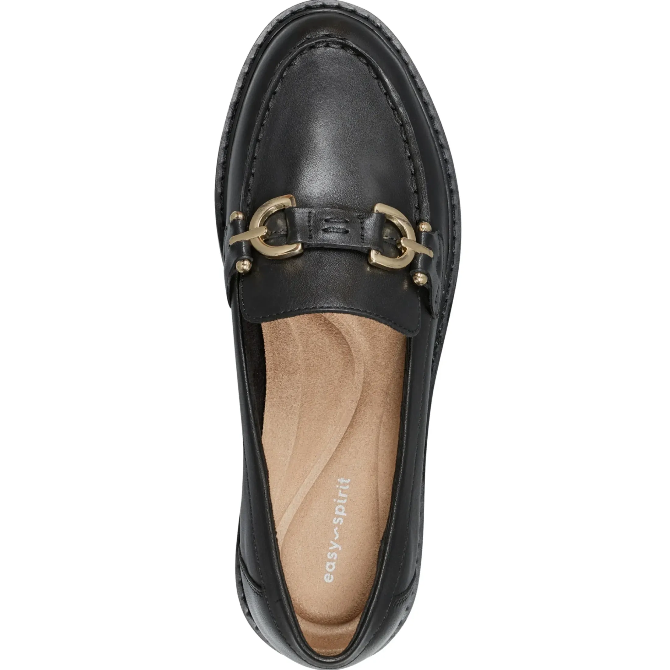 eFlex|eFlex>Easy Spirit Kinndle Lug Sole Casual Loafers Black Leather