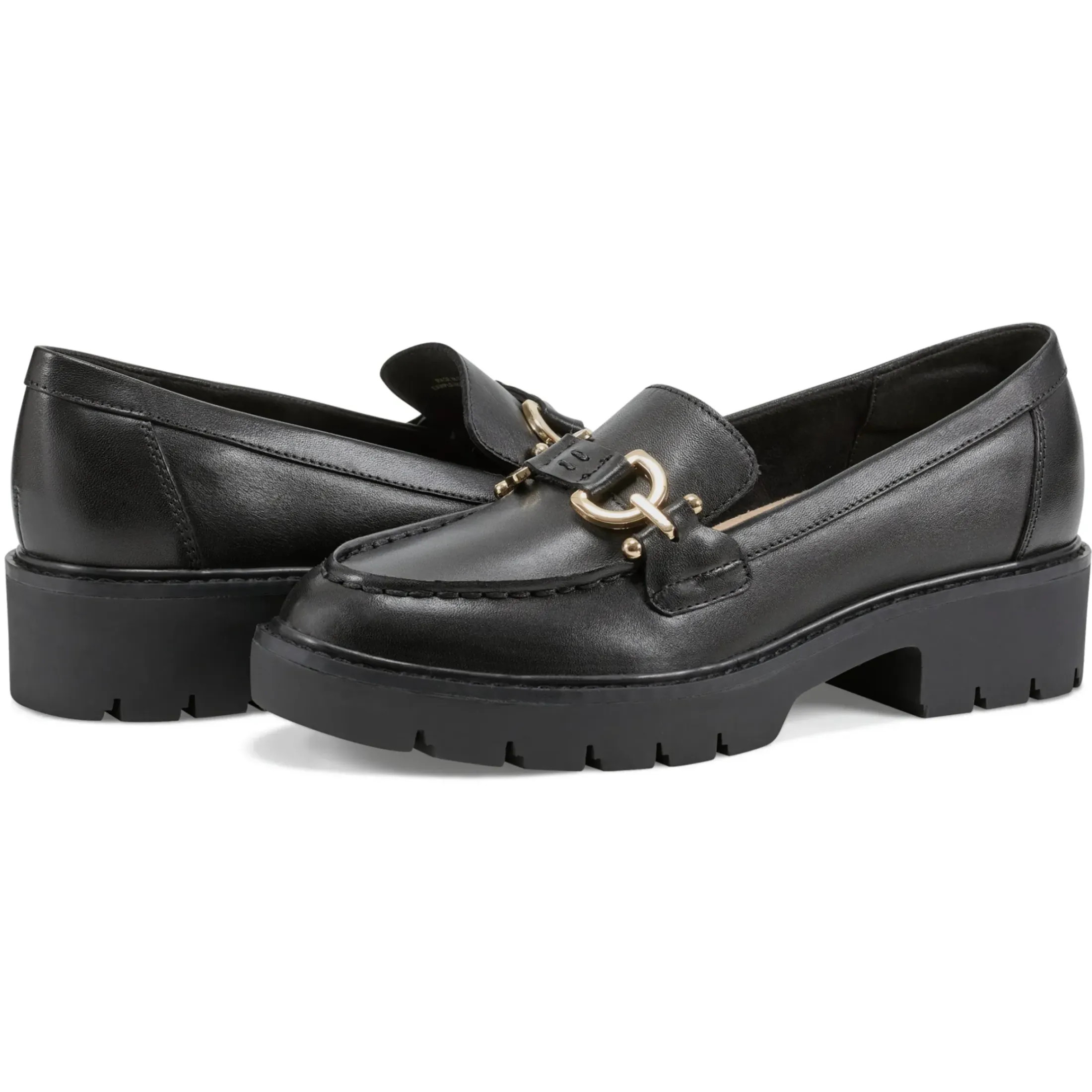 eFlex|eFlex>Easy Spirit Kinndle Lug Sole Casual Loafers Black Leather