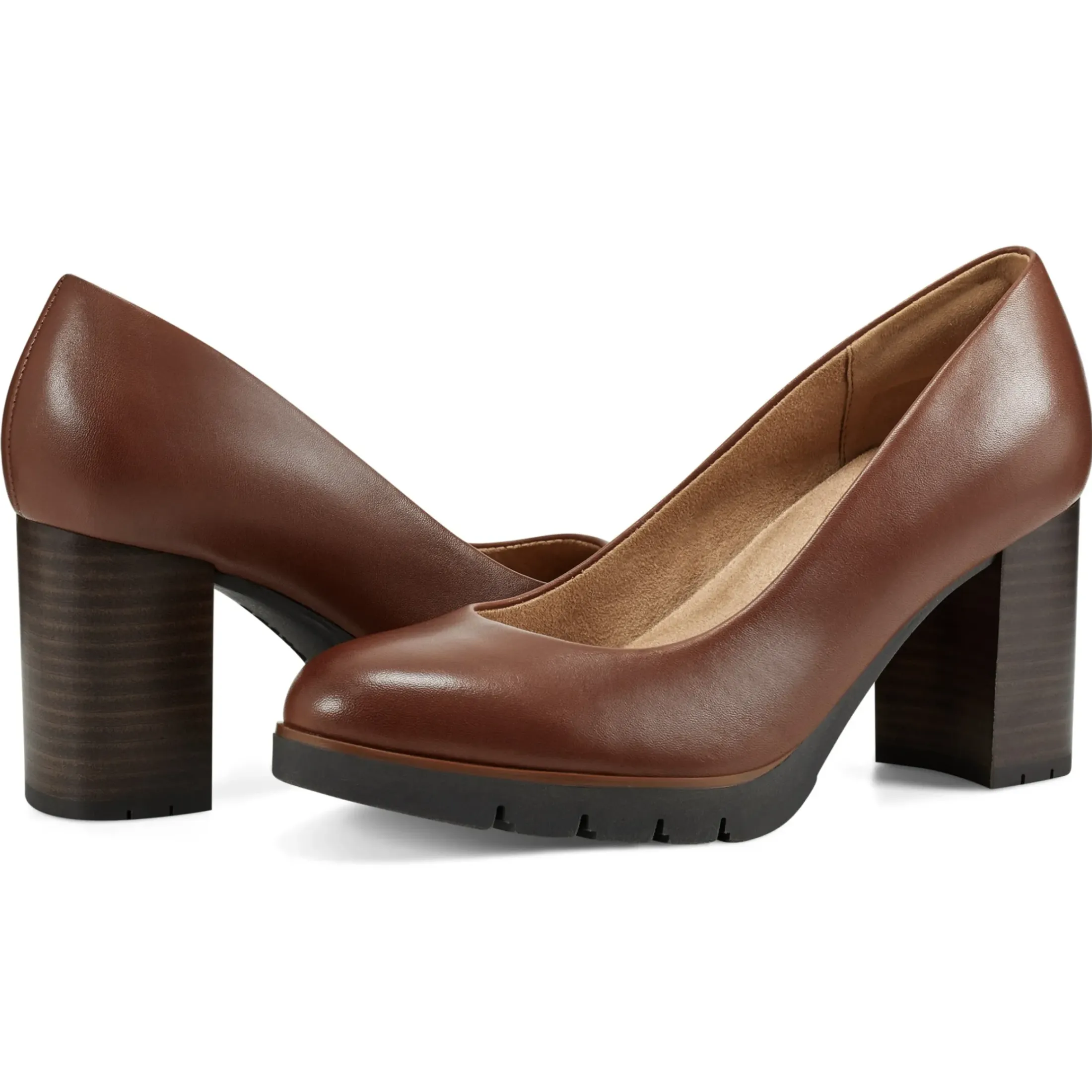 eFlex|eFlex>Easy Spirit Mckay Lug Sole Dress Pumps Brown Leather