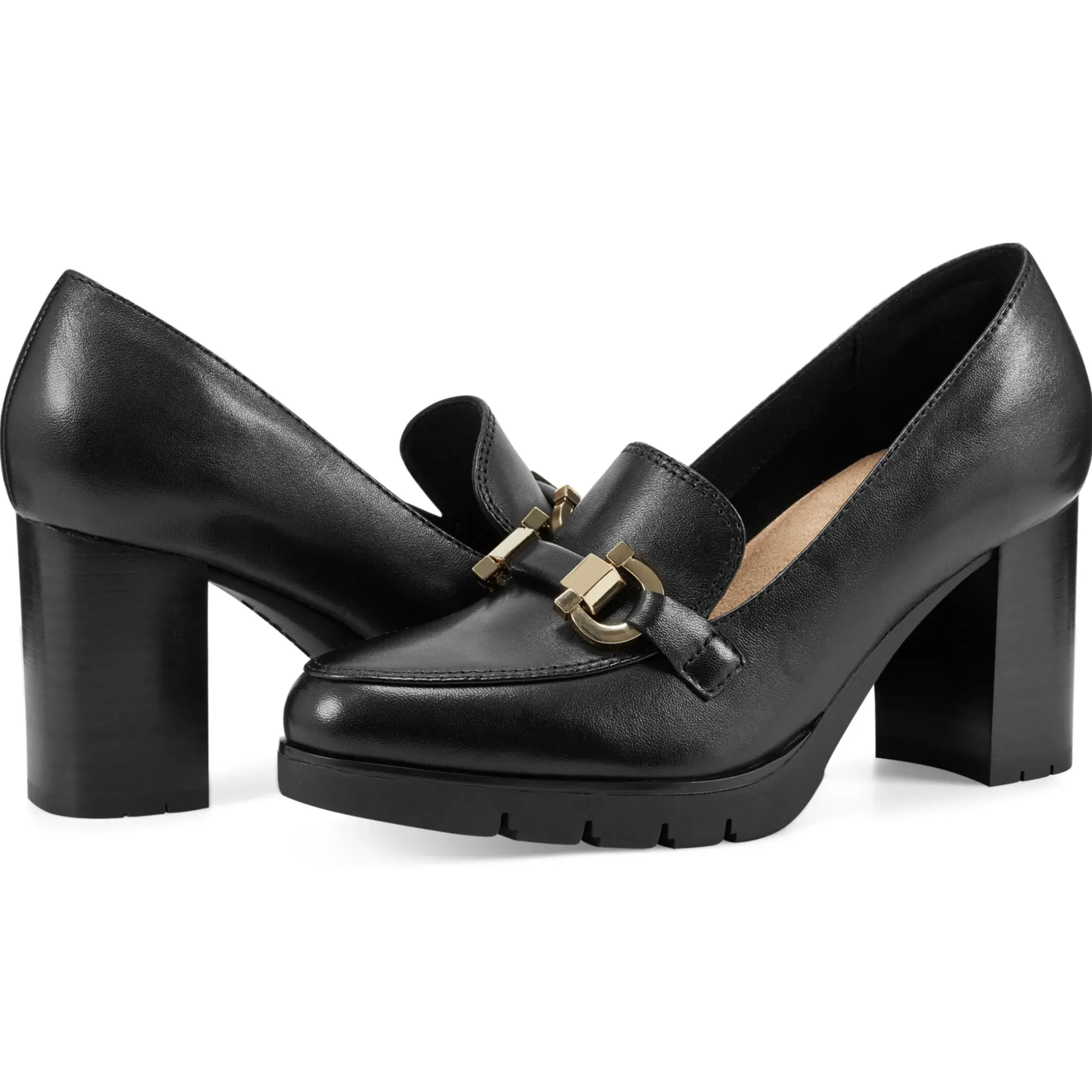 eFlex|eFlex>Easy Spirit Mirror Lug Sole Dress Pumps Black Leather