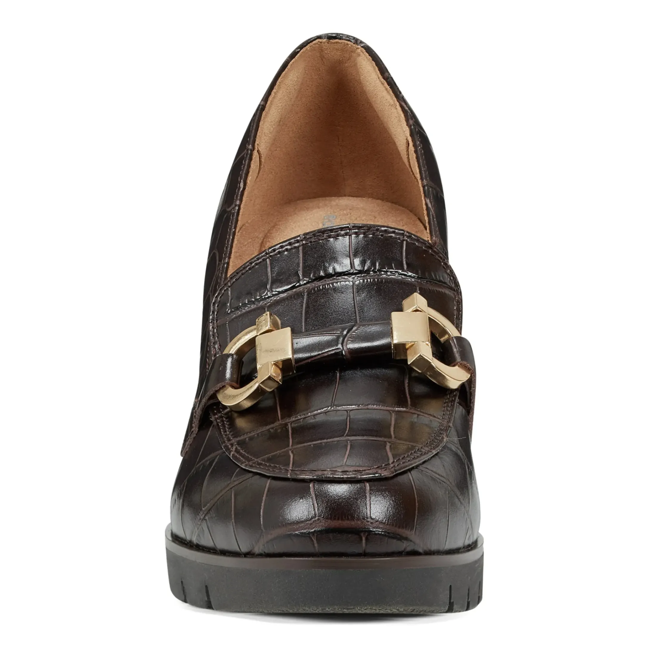 eFlex|eFlex>Easy Spirit Mirror Lug Sole Dress Pumps Brown Croco Leather