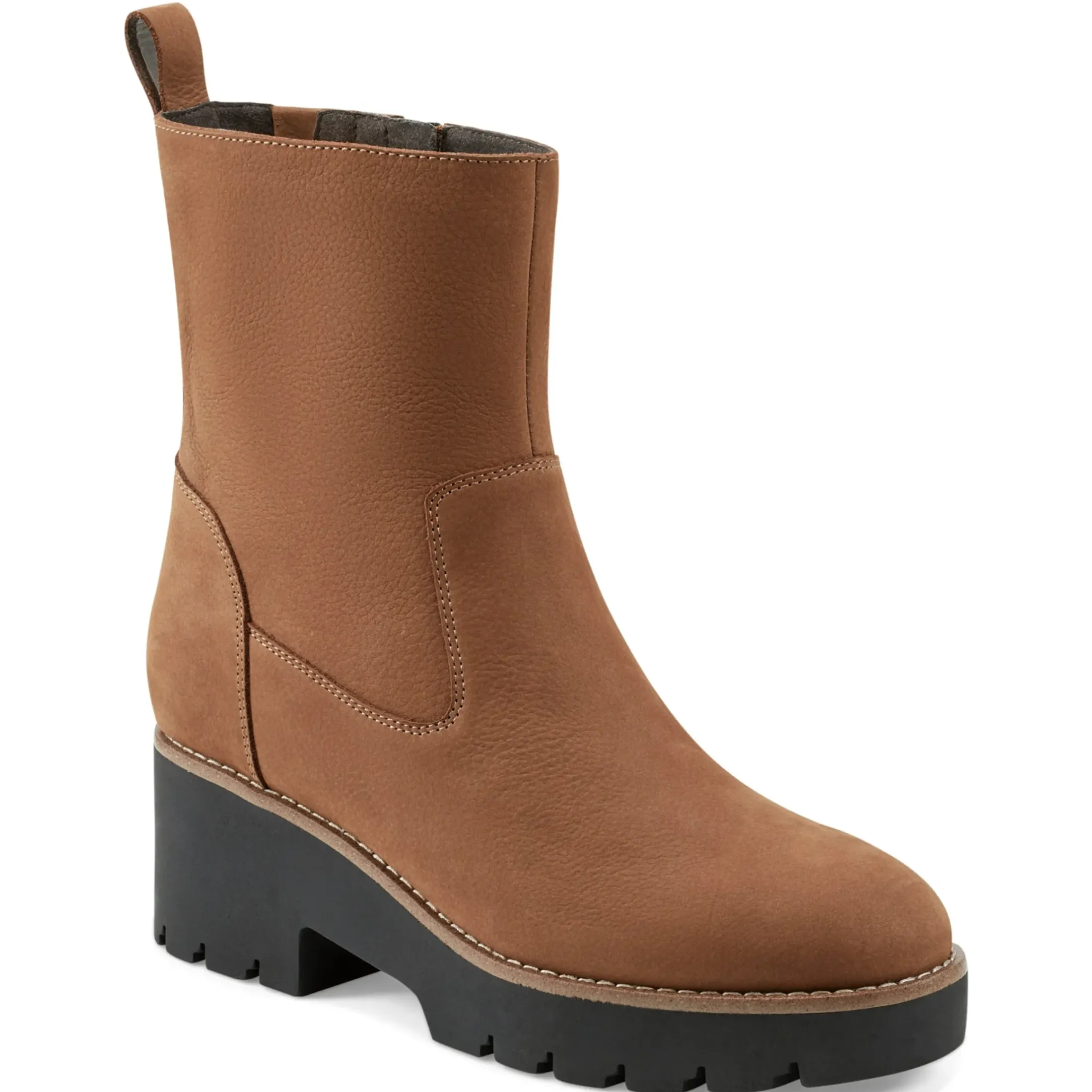 eFlex|eFlex>Easy Spirit Morgan Lug Sole Casual Booties Tan Nubuck Leather