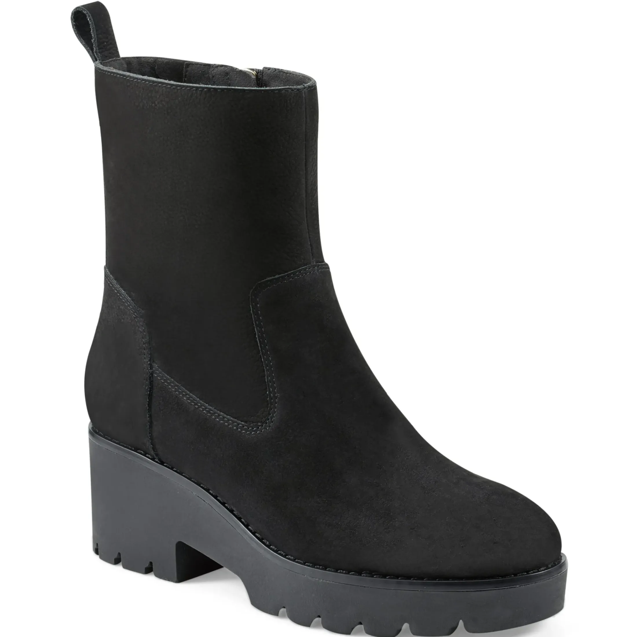 eFlex|eFlex>Easy Spirit Morgan Lug Sole Casual Booties Black Nubuck Leather