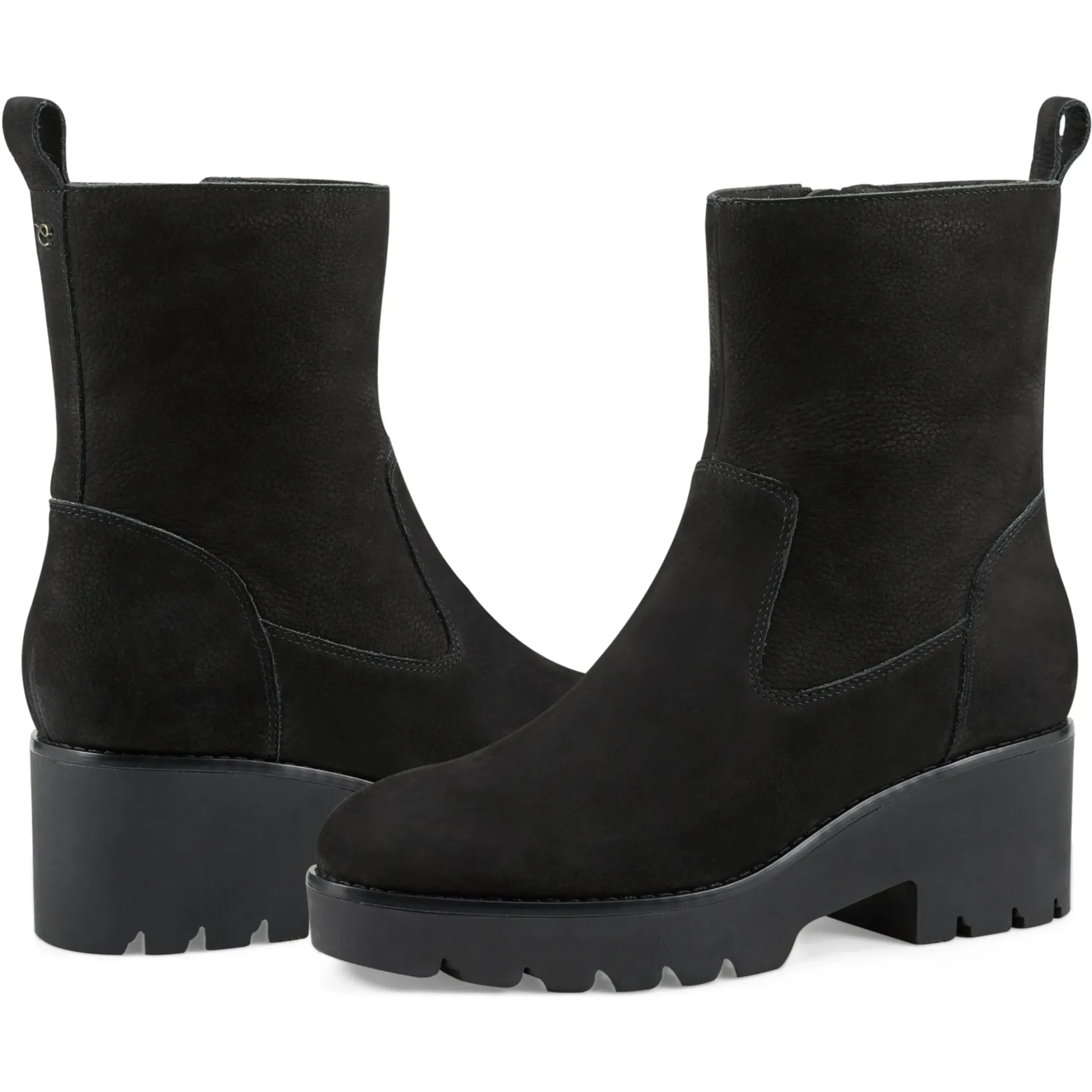 eFlex|eFlex>Easy Spirit Morgan Lug Sole Casual Booties Black Nubuck Leather