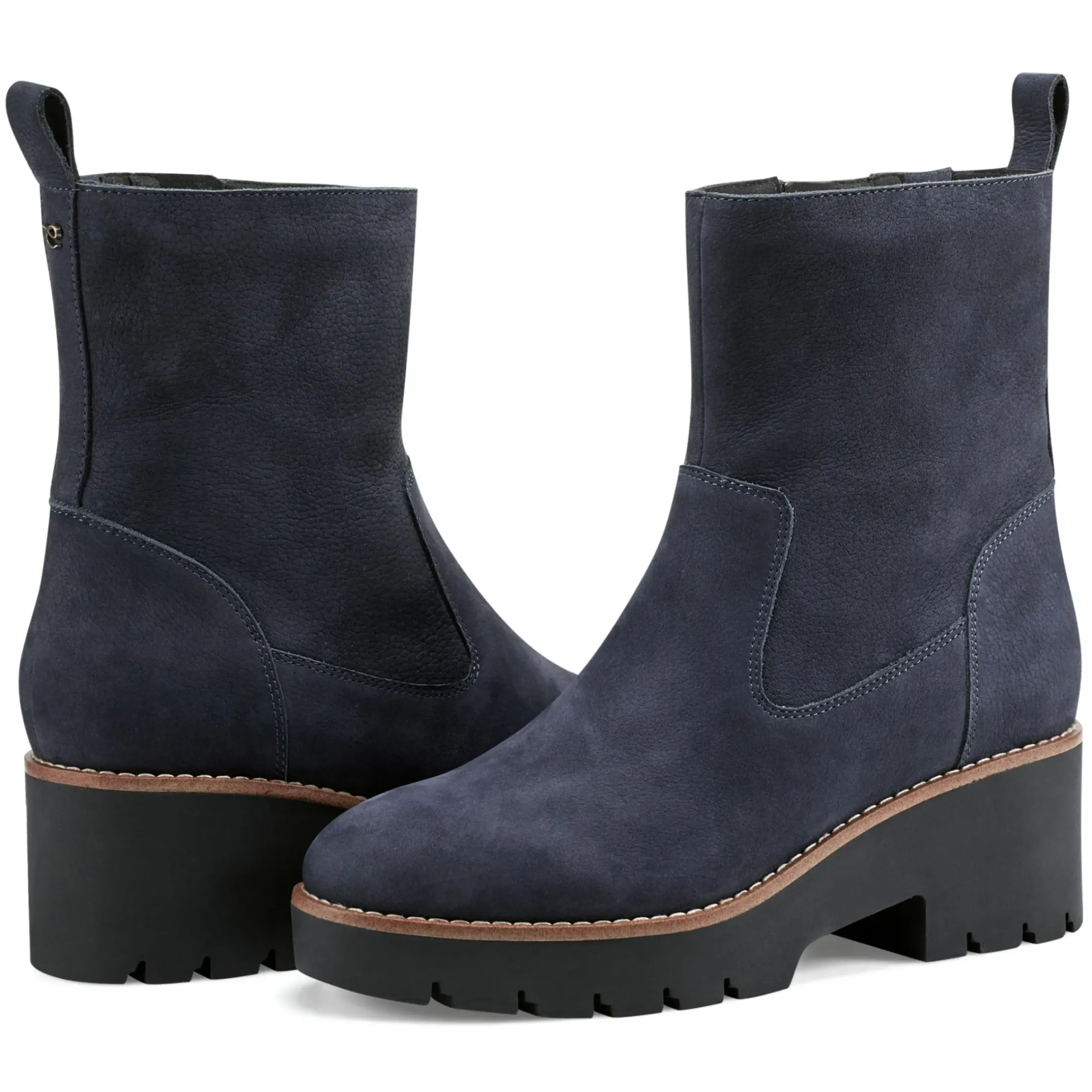 eFlex|eFlex>Easy Spirit Morgan Lug Sole Casual Booties Navy Nubuck Leather