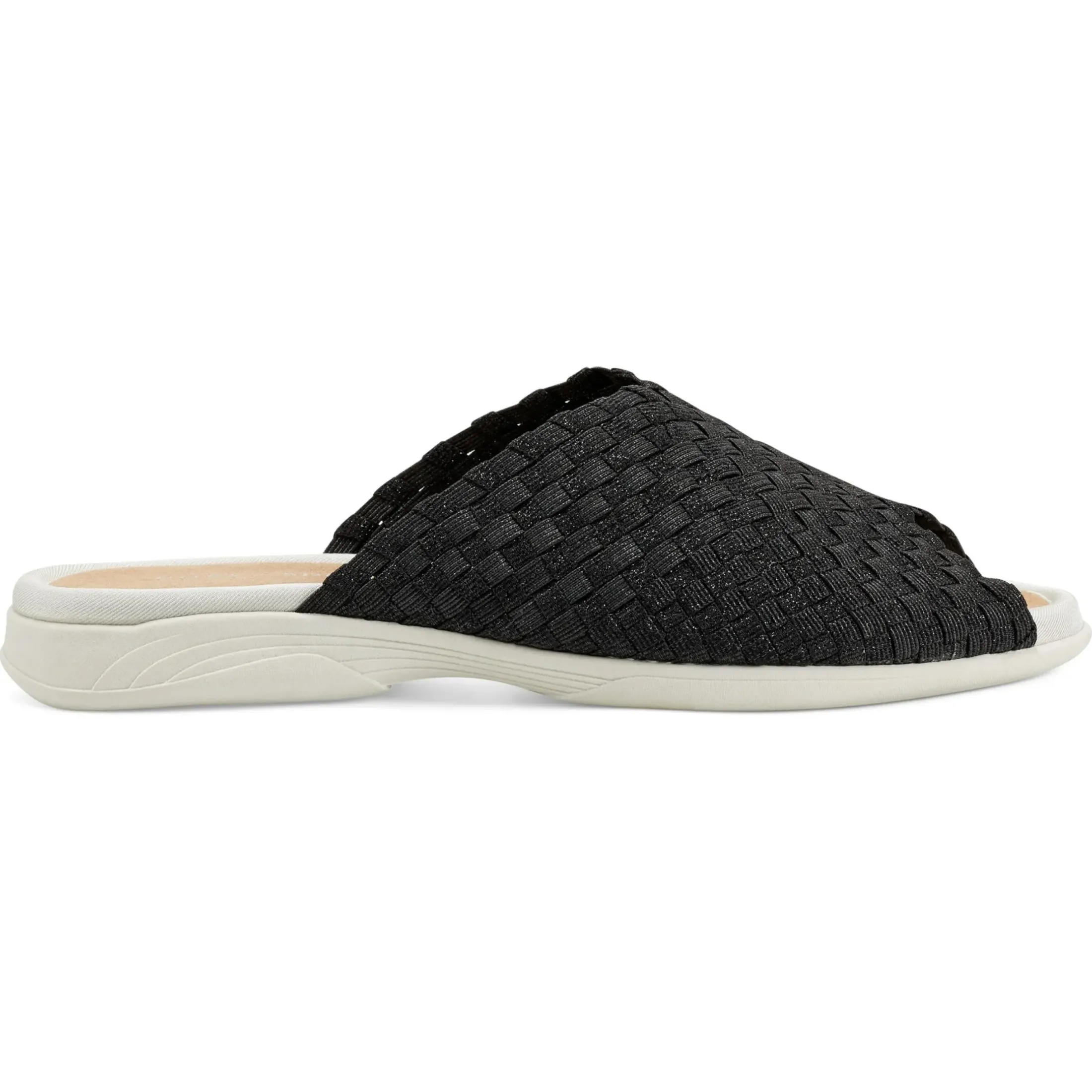 Casual|Flats>Easy Spirit Nora Slide Sandals Black Woven Shimmer
