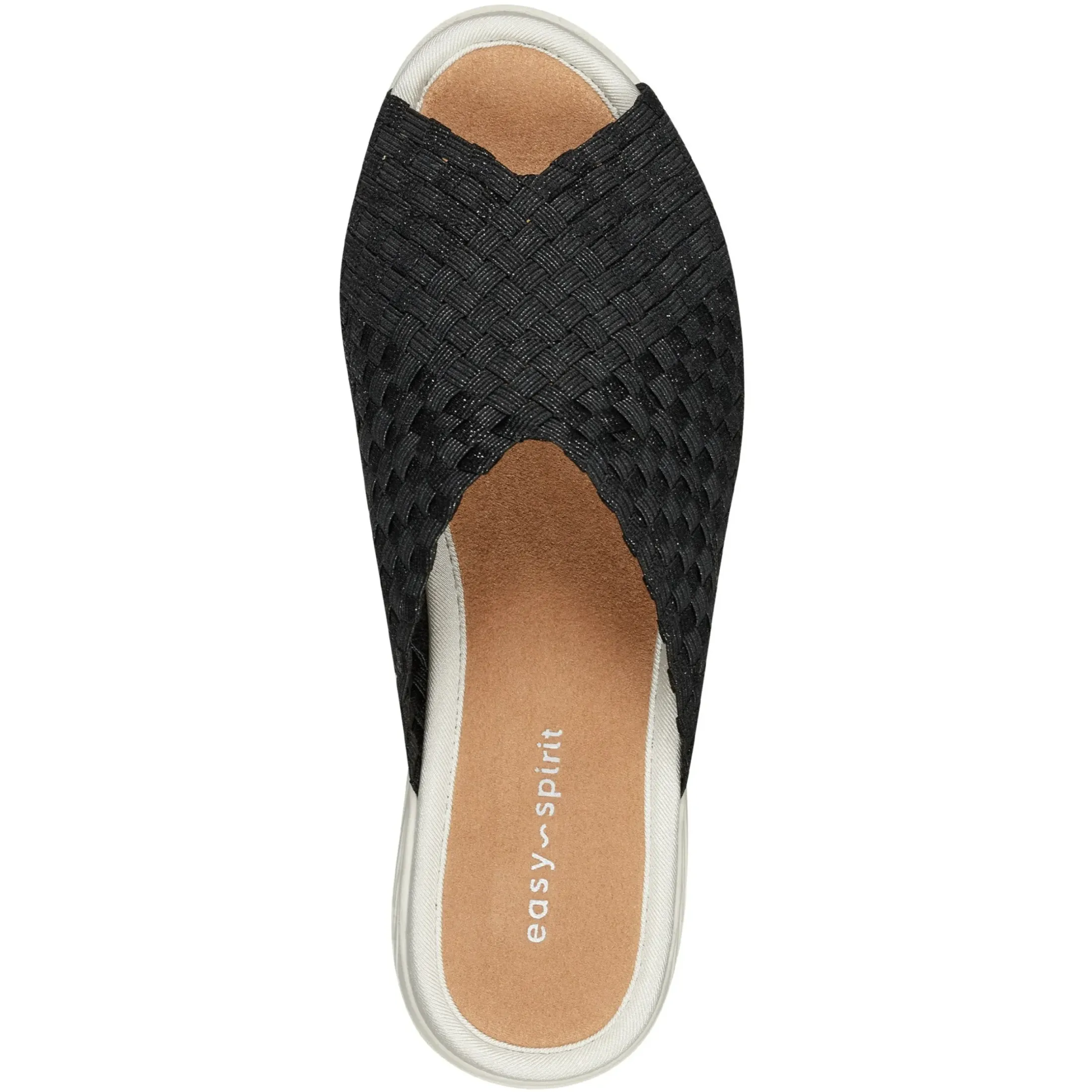 Casual|Flats>Easy Spirit Nora Slide Sandals Black Woven Shimmer
