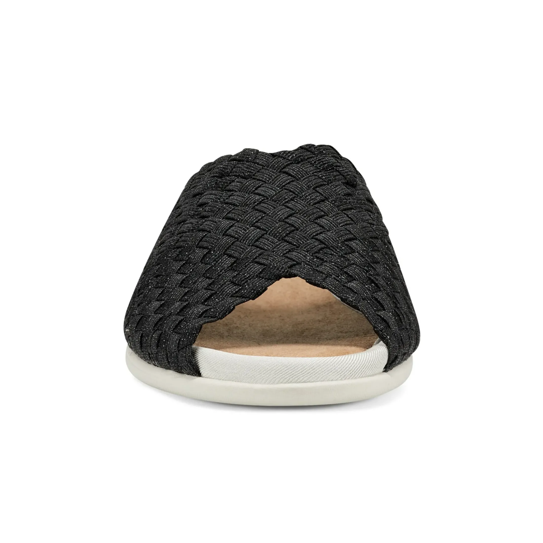 Casual|Flats>Easy Spirit Nora Slide Sandals Black Woven Shimmer