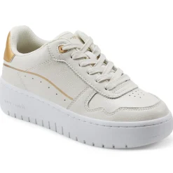 Sneakers|Sneakers>Easy Spirit Onyx Lace Up Platform Walking Shoes Cream Gold