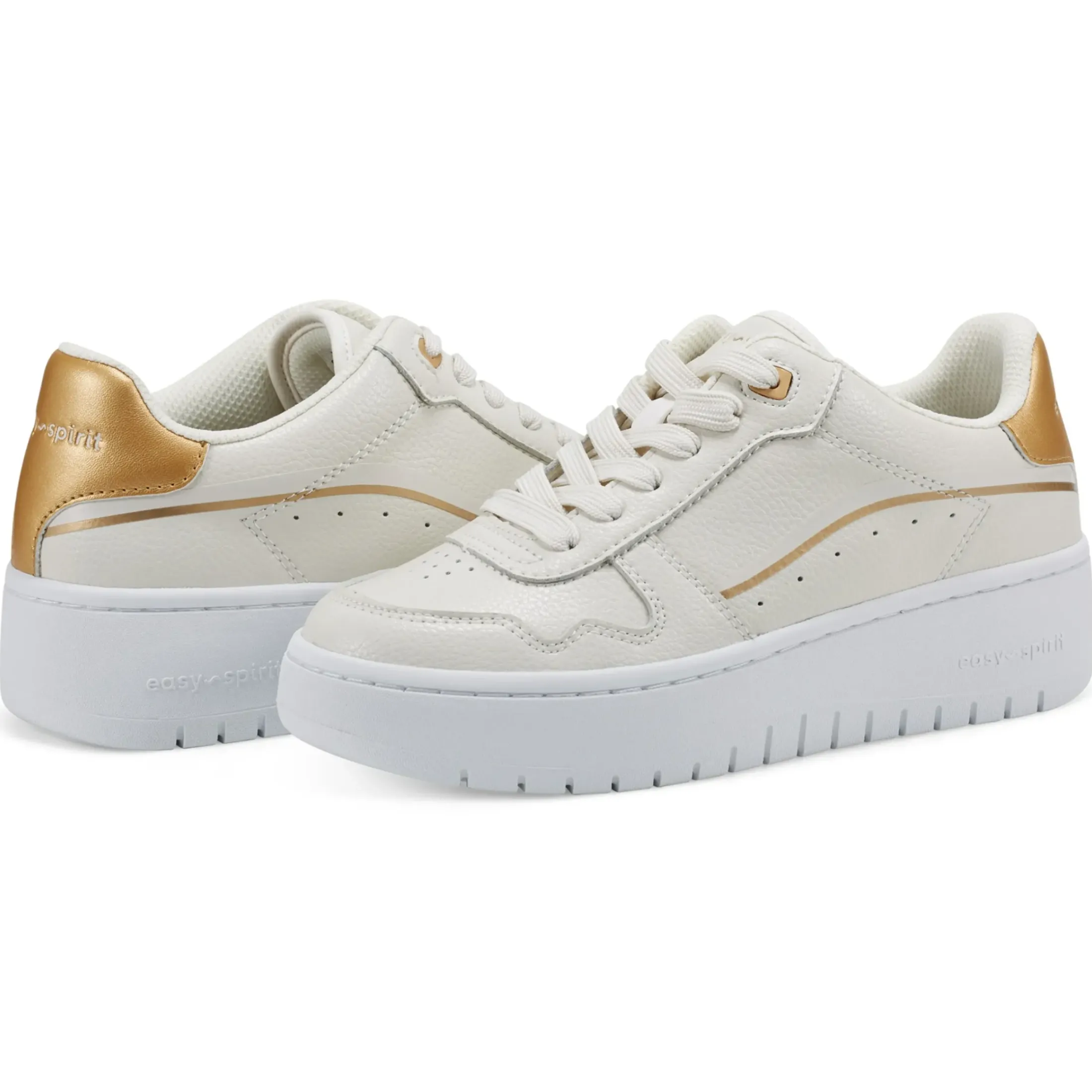 Sneakers|Sneakers>Easy Spirit Onyx Lace Up Platform Walking Shoes Cream Gold