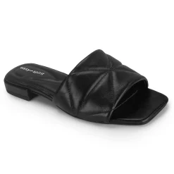 Dress|Sandals>Easy Spirit Quincie Flat Slide Sandals Black Leather