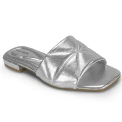 Dress|Sandals>Easy Spirit Quincie Flat Slide Sandals Silver Leather
