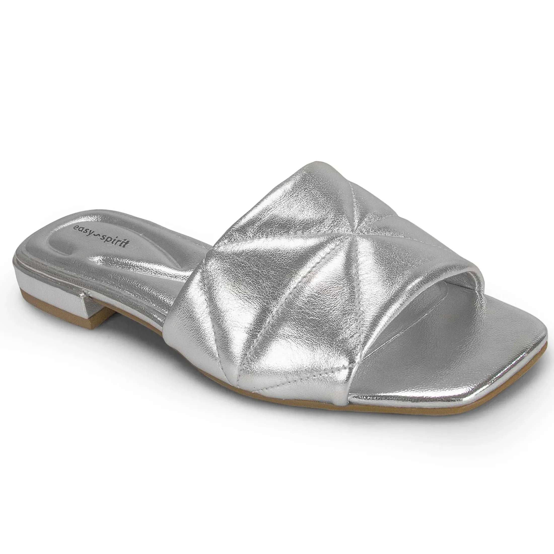 Dress|Sandals>Easy Spirit Quincie Flat Slide Sandals Silver Leather