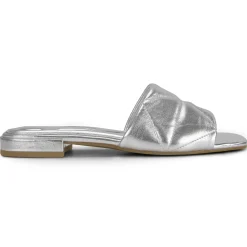 Dress|Sandals>Easy Spirit Quincie Flat Slide Sandals Silver Leather