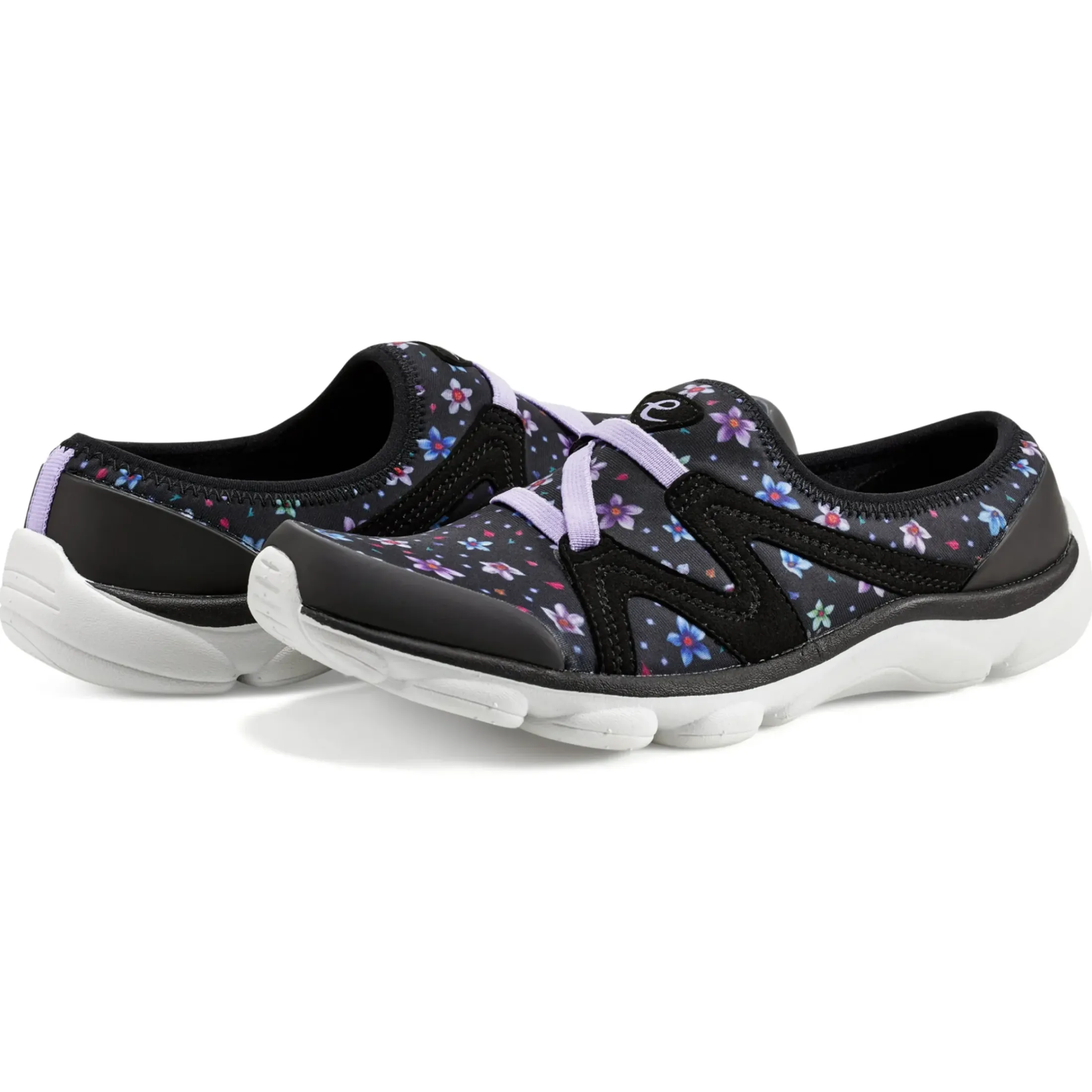 e360|Riptide Clogs>Easy Spirit Riptide Clogs Black Multi Buttercup Floral
