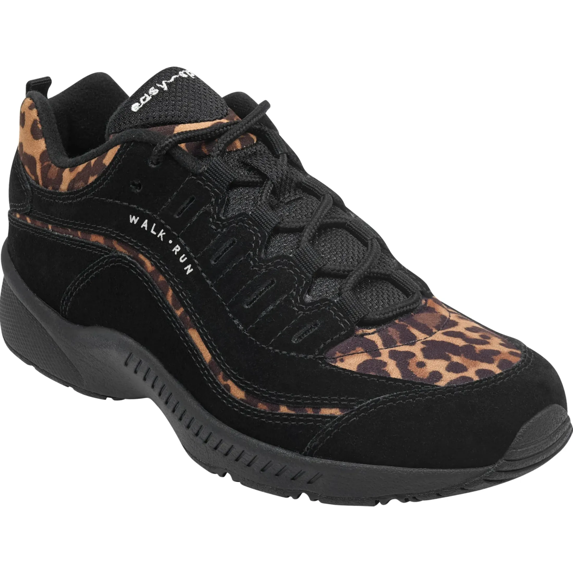Romy & Friends|Romy Walking Shoes>Easy Spirit Romy Suede Walking Shoe Black Leopard Suede