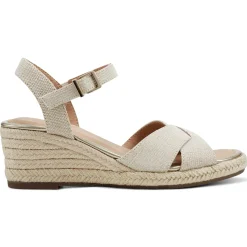 Dress|Sandals>Easy Spirit Shandra Wedge Sandals Gold Linen