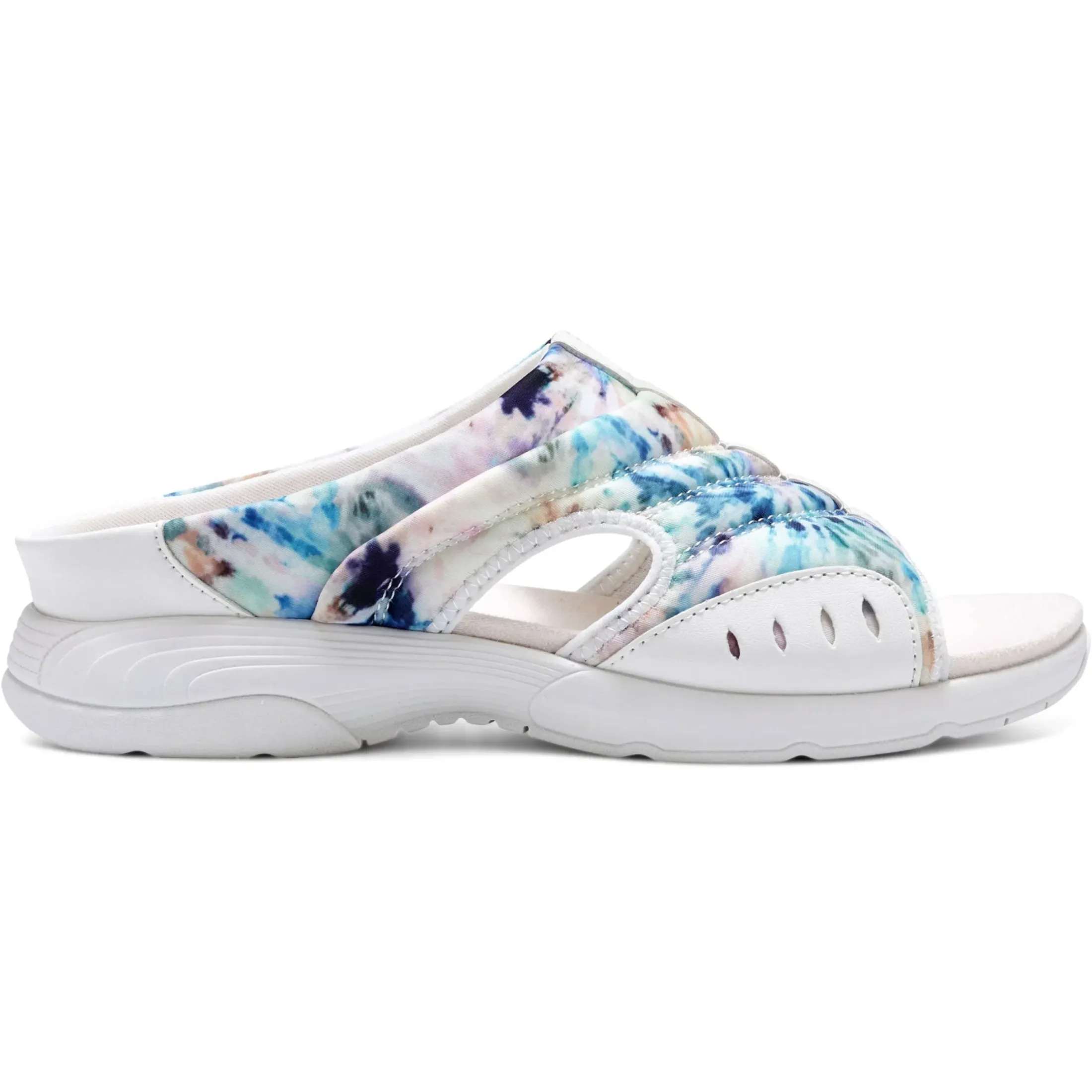 Traciee|Casual>Easy Spirit Traciee Slip On Sandals White Leather Tie Dye Print
