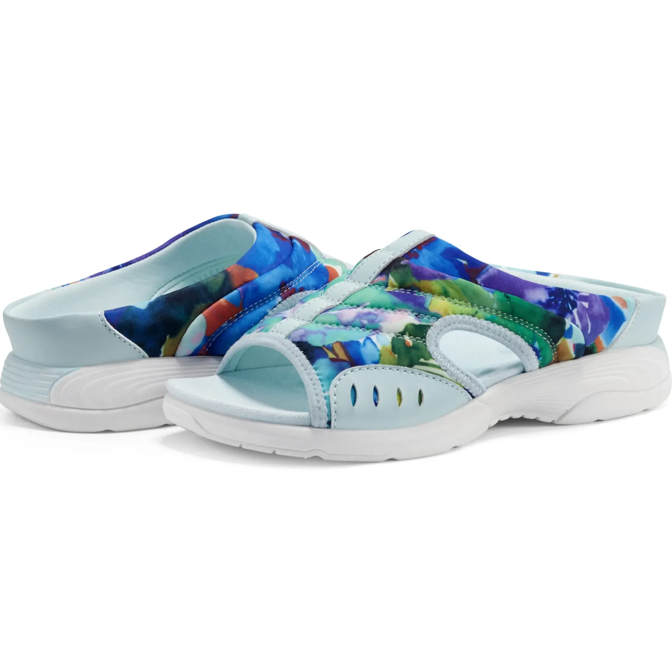 Traciee|Casual>Easy Spirit Traciee Slip On Sandals Blue Multi Tropical Print