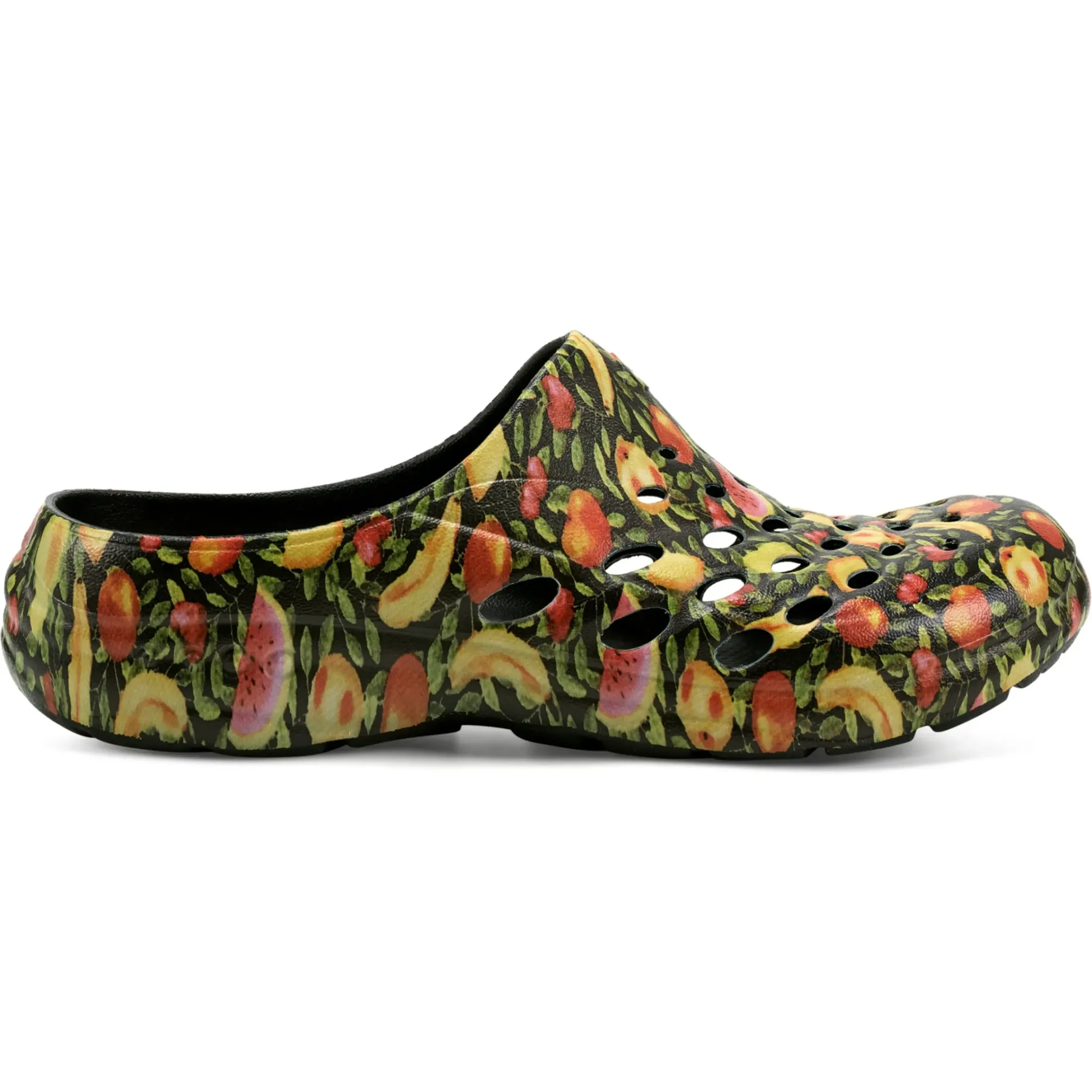 Traveltime Family|Traveltime Clogs>Easy Spirit Travelclog Slip On Mules Black Fruit Print