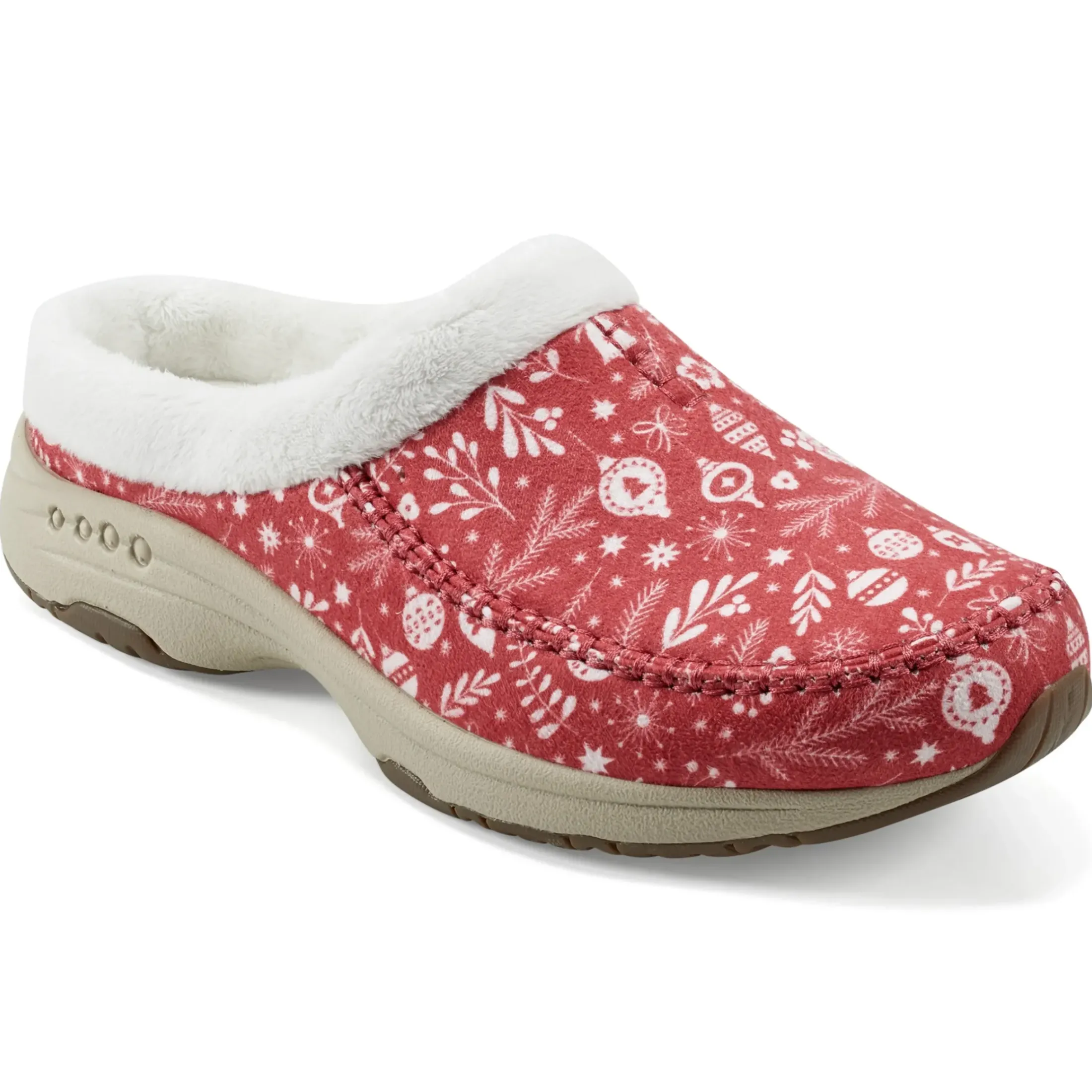 Traveltime Family|Traveltime Clogs>Easy Spirit Travelfurr Clogs Medium Red Holiday Print