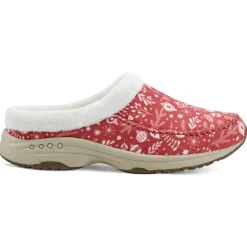 Traveltime Family|Traveltime Clogs>Easy Spirit Travelfurr Clogs Medium Red Holiday Print