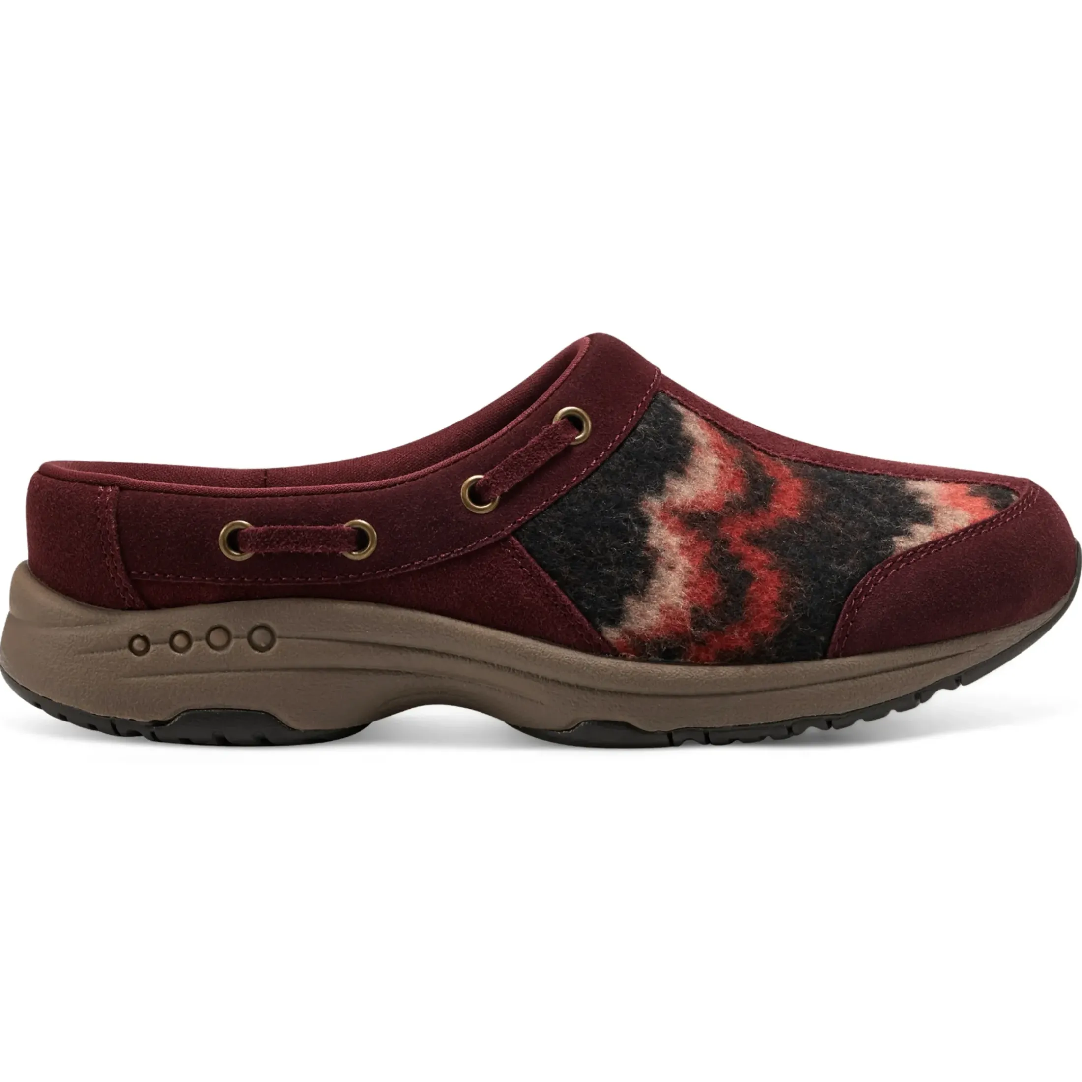 Traveltime Family|Traveltime Clogs>Easy Spirit Travelport Clogs Dark Red Zigzag