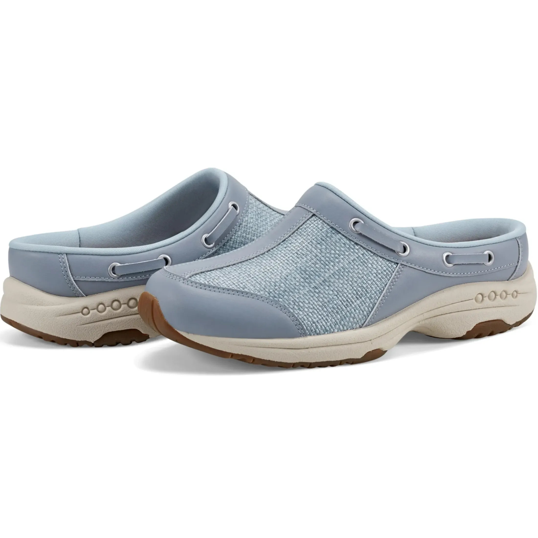 Traveltime Family|Traveltime Clogs>Easy Spirit Travelport Clogs Light Blue Raffia
