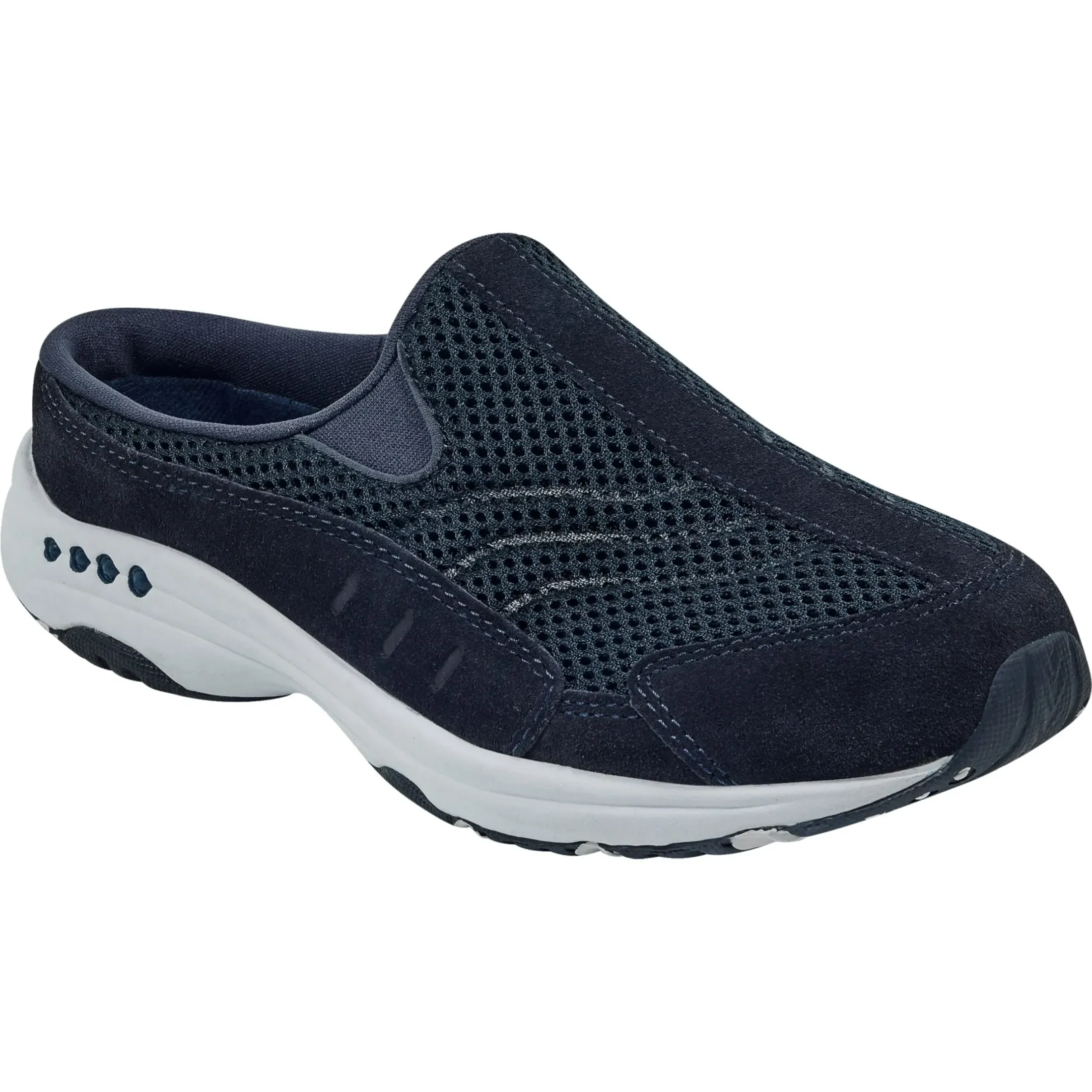 Traveltime Family|Traveltime Clogs>Easy Spirit Traveltime Classic Clogs Navy Suede Mesh