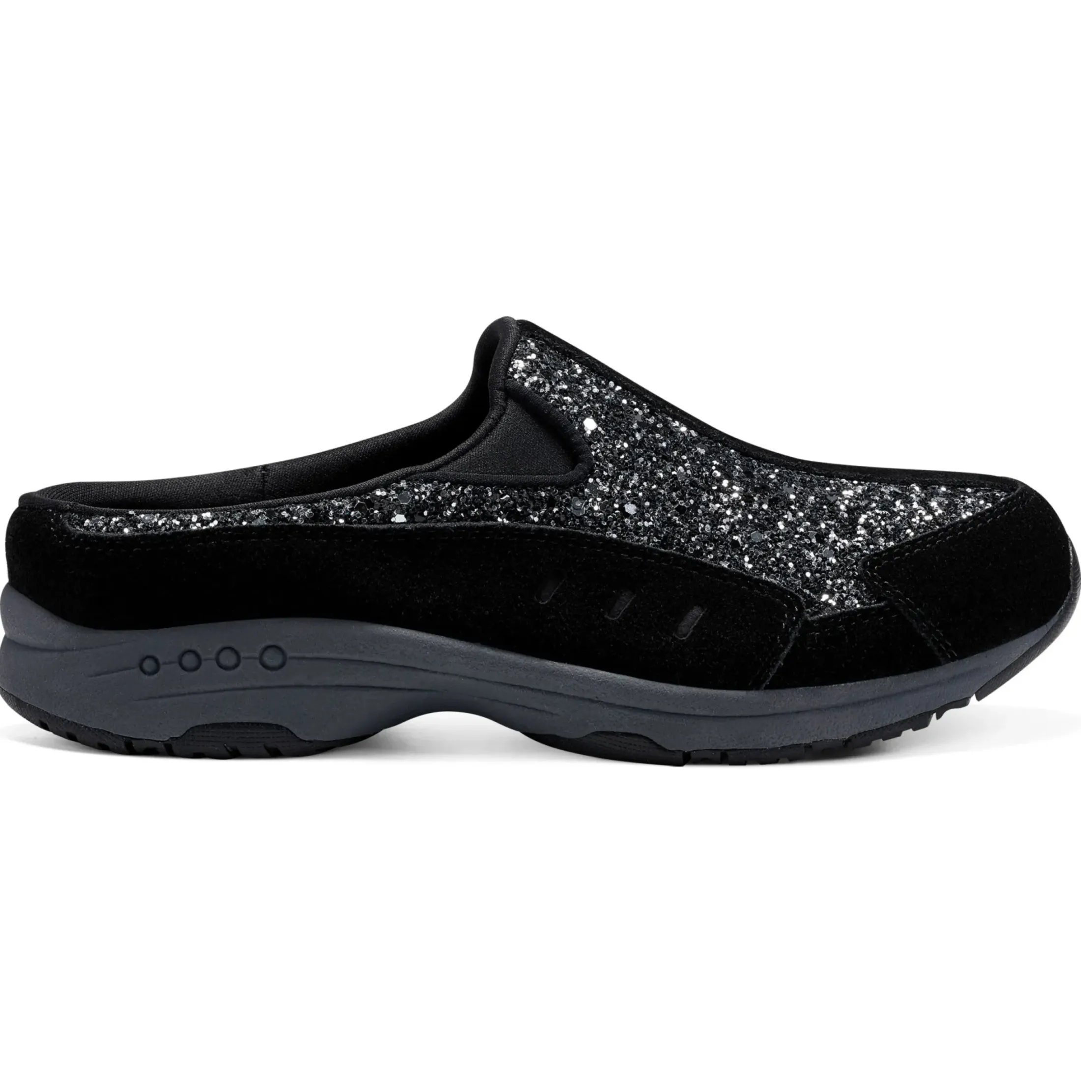 Traveltime Family|Traveltime Clogs>Easy Spirit Traveltime Clogs Black Silver Glitter