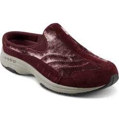 Traveltime Family|Traveltime Clogs>Easy Spirit Traveltime Clogs Dark Red Crushed Velvet
