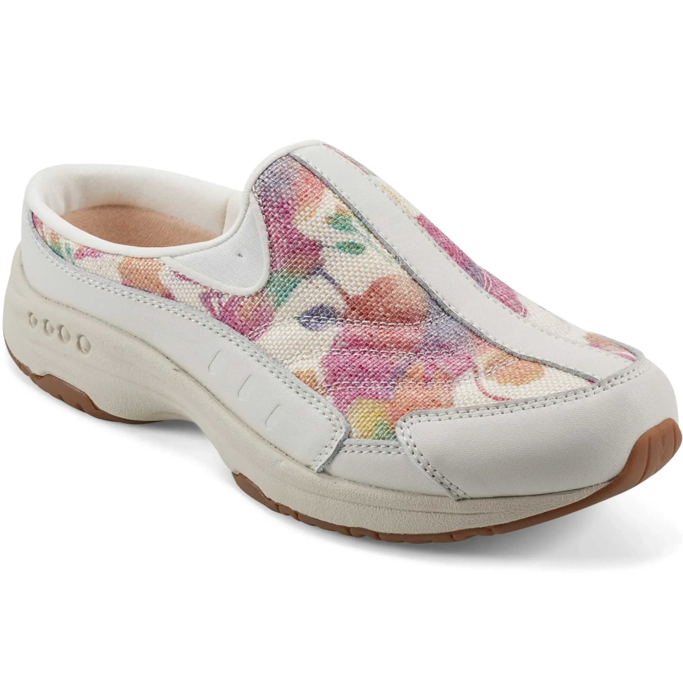 Traveltime Family|Traveltime Clogs>Easy Spirit Traveltime Clogs White Floral Raffia