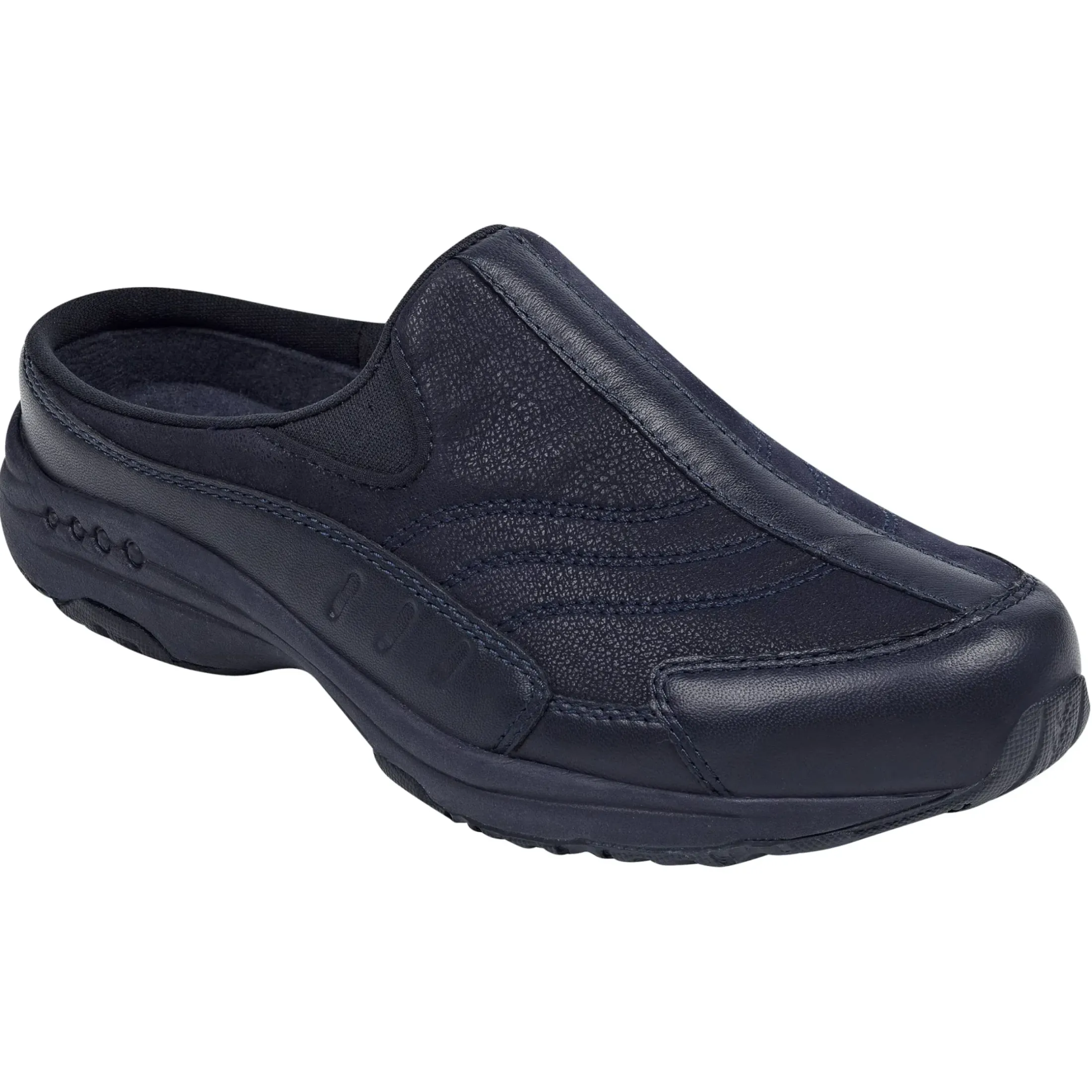 Traveltime Family|Traveltime Clogs>Easy Spirit Traveltime Leather Clogs Navy Leather