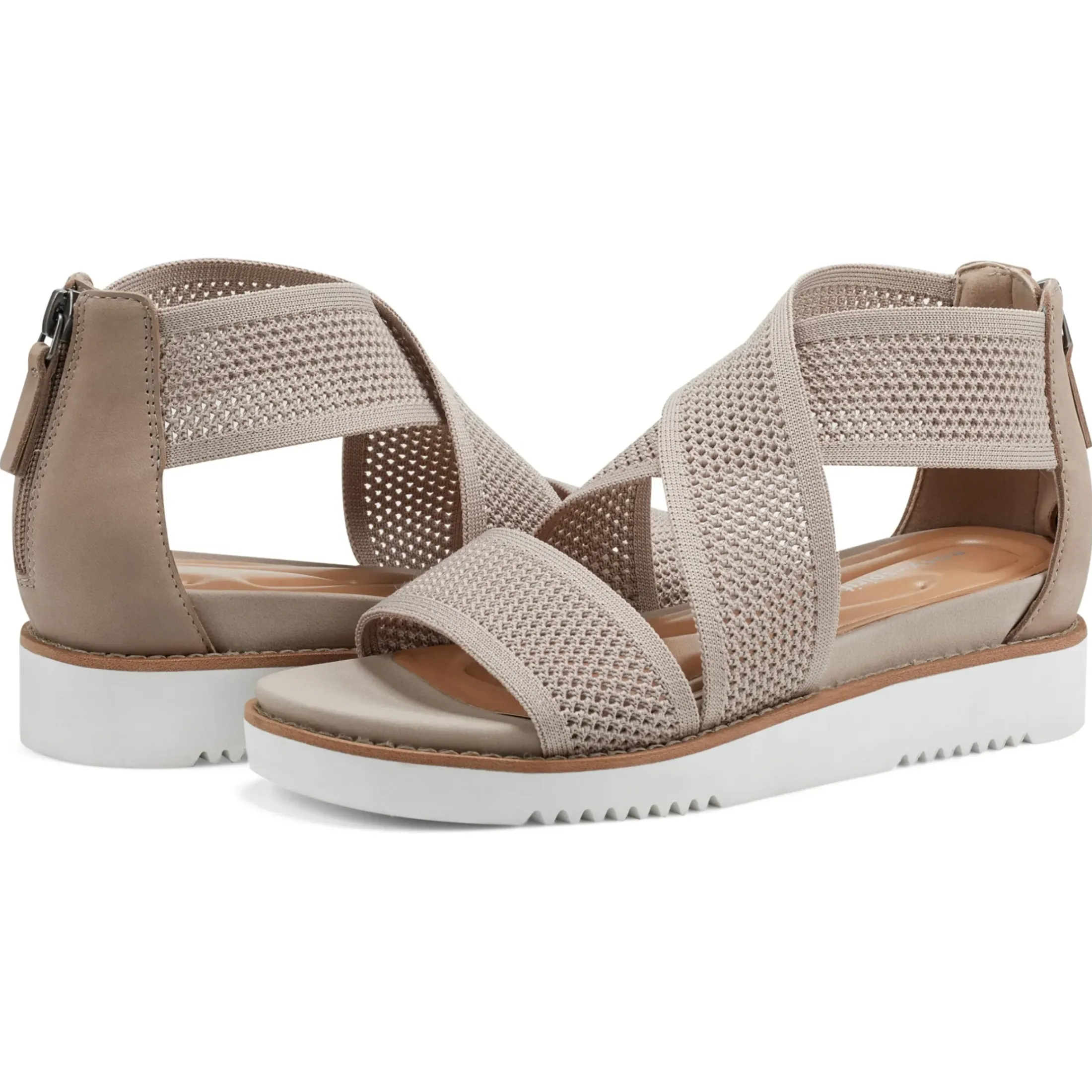 Casual|Sandals>Easy Spirit Wander Flat Sandals Taupe Knit