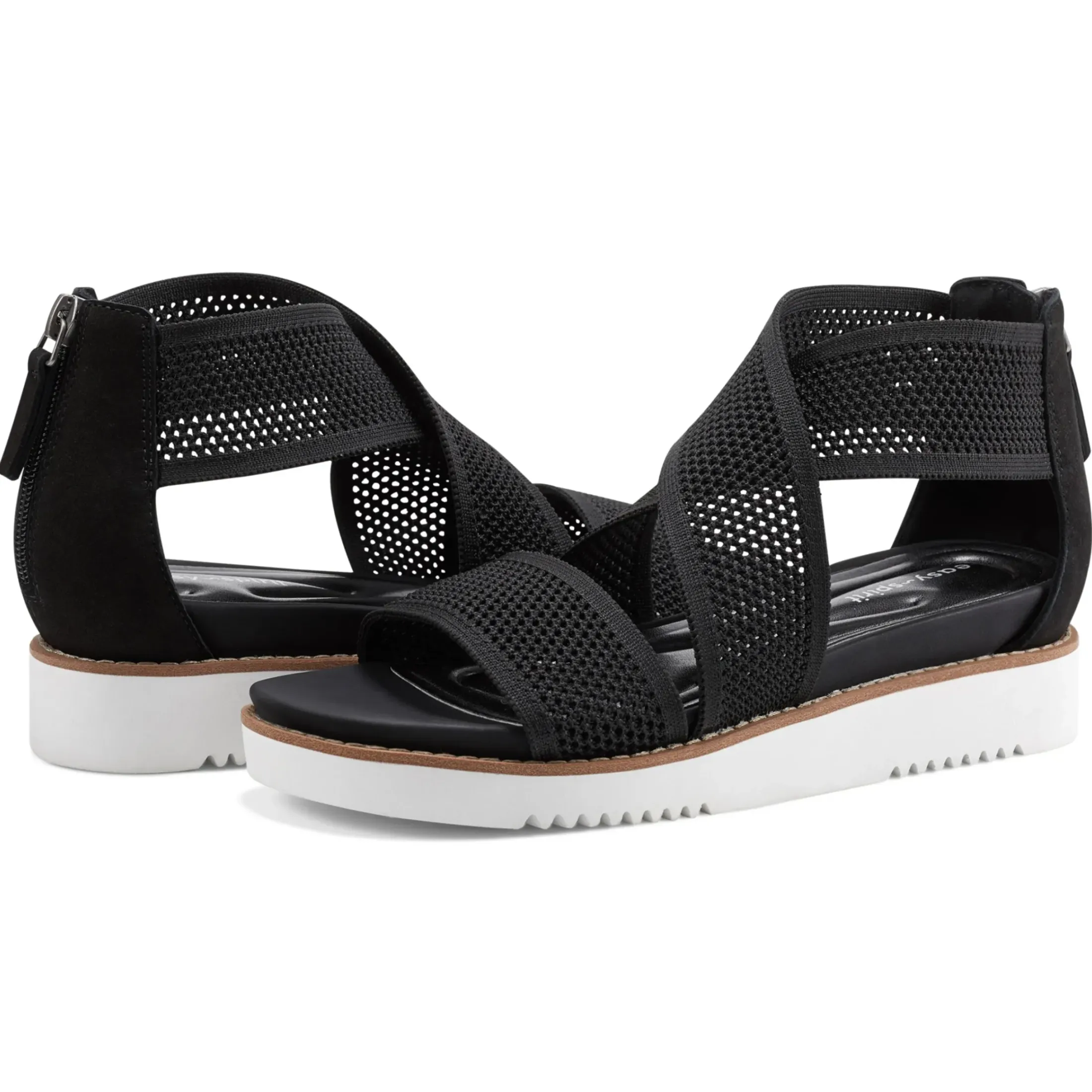 Casual|Flats>Easy Spirit Wander Flat Sandals Black Knit