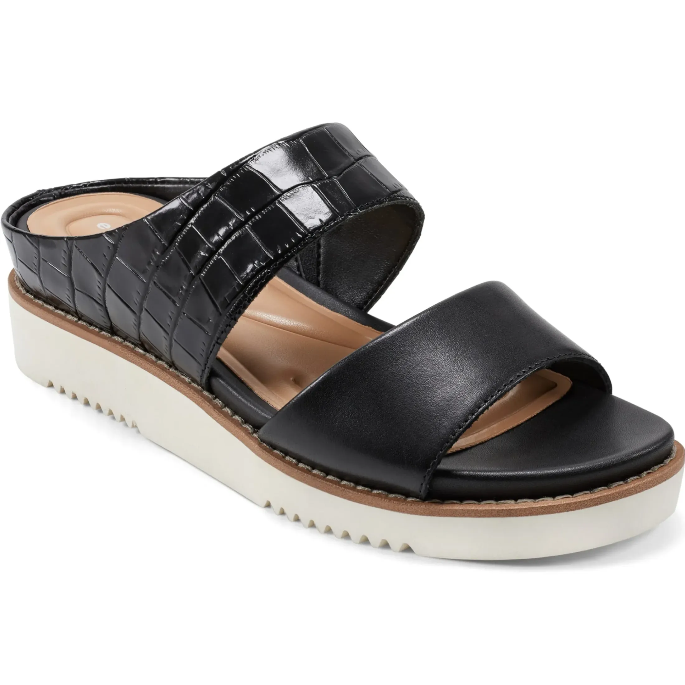 Casual|Sandals>Easy Spirit Wilma Slip On Sandals Black Croco Print