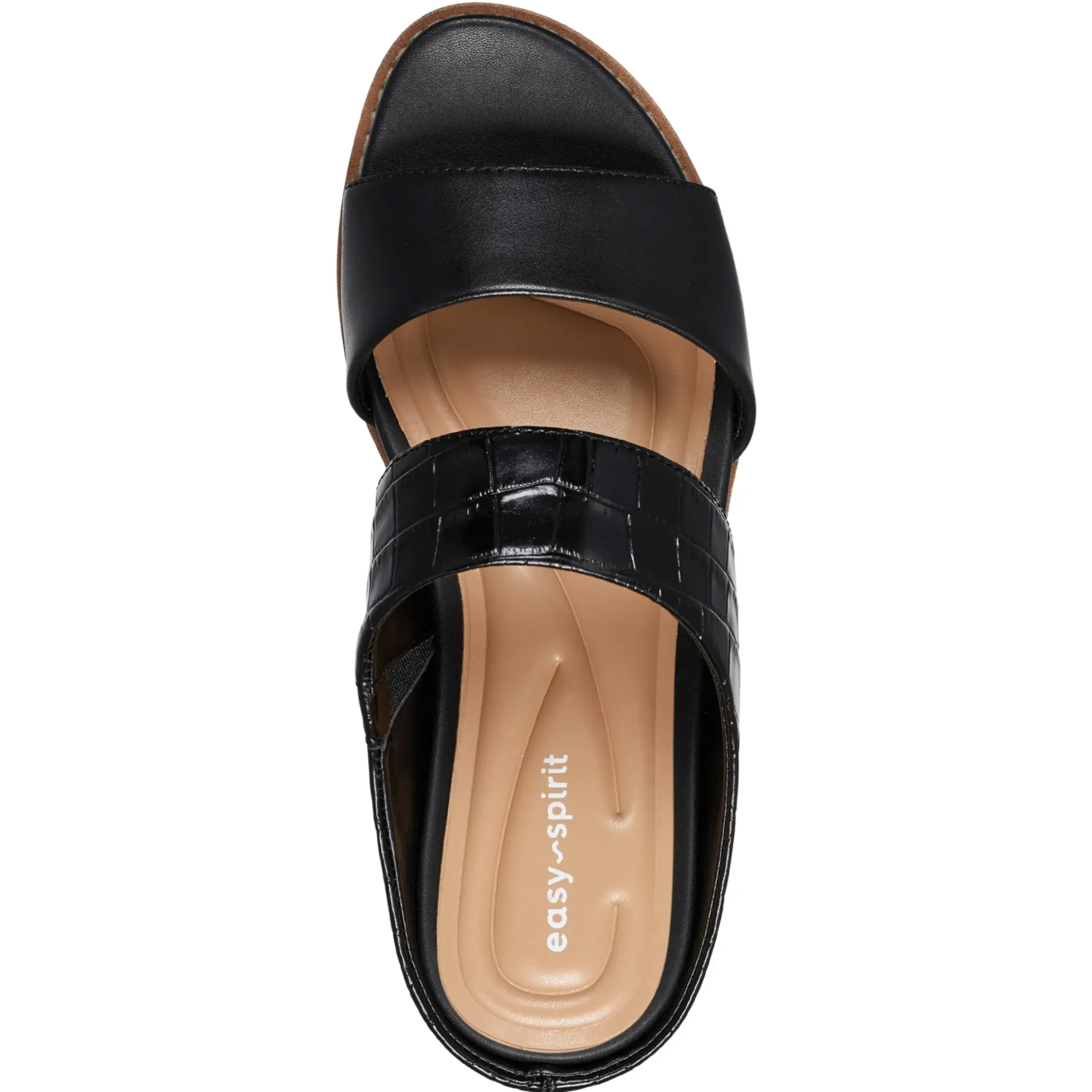 Casual|Sandals>Easy Spirit Wilma Slip On Sandals Black Croco Print